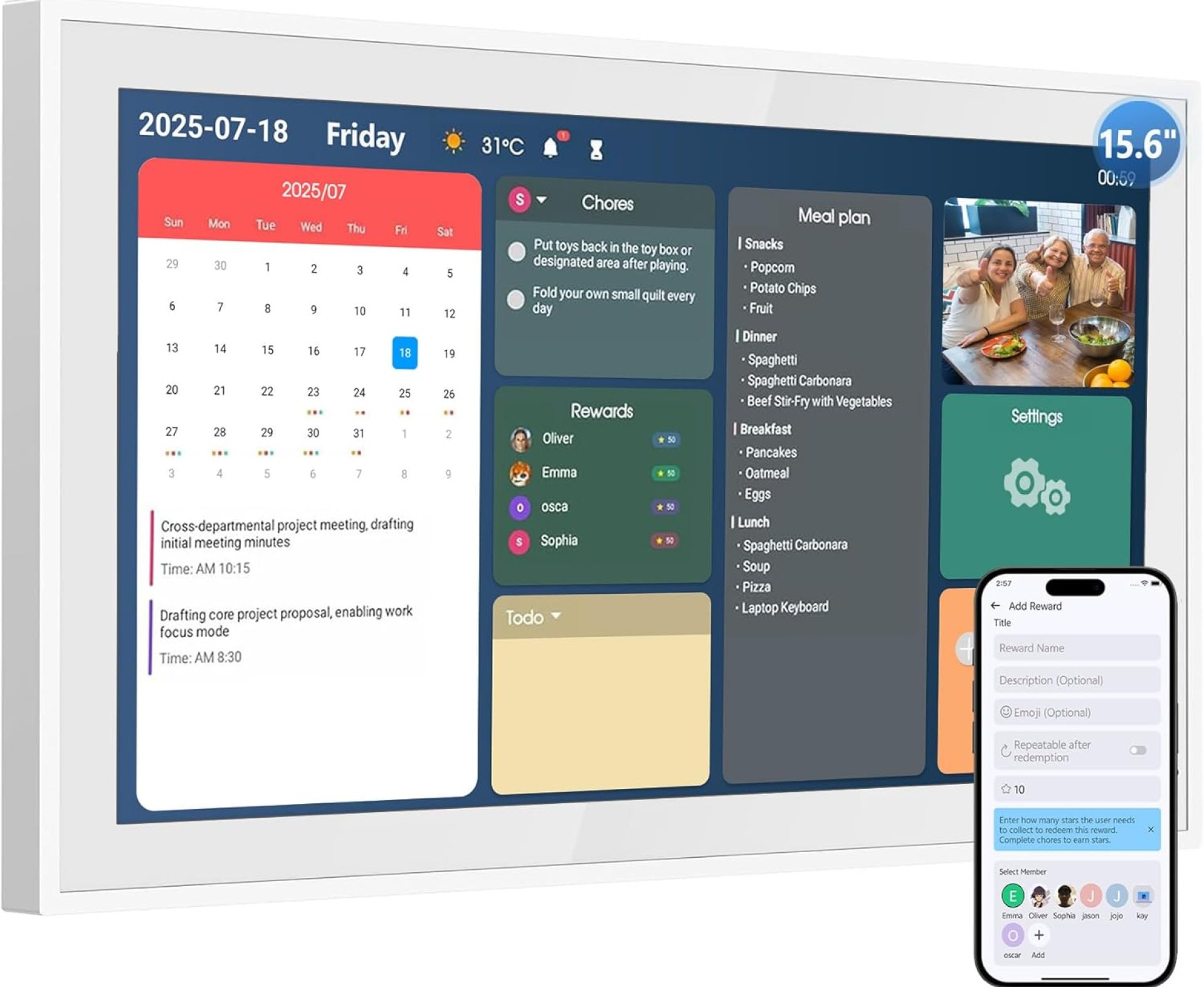 Smart 15.6″ Digital Calendar Chore Chart – HD Touchscreen Family Organizer with Schedule, Chore Chart, Meal Planner, Photo Display, Online Calendars Sync, 2026 Wall/Desk Mountable Gift for Home & Office Smart 15.6″ Digital Calendar Chore Chart – HD Touchscreen Family Organizer with Schedule, Chore Chart, Meal Planner, Photo Display, Online Calendars Sync, 2026 Wall/Desk Mountable Gift for Home & Office