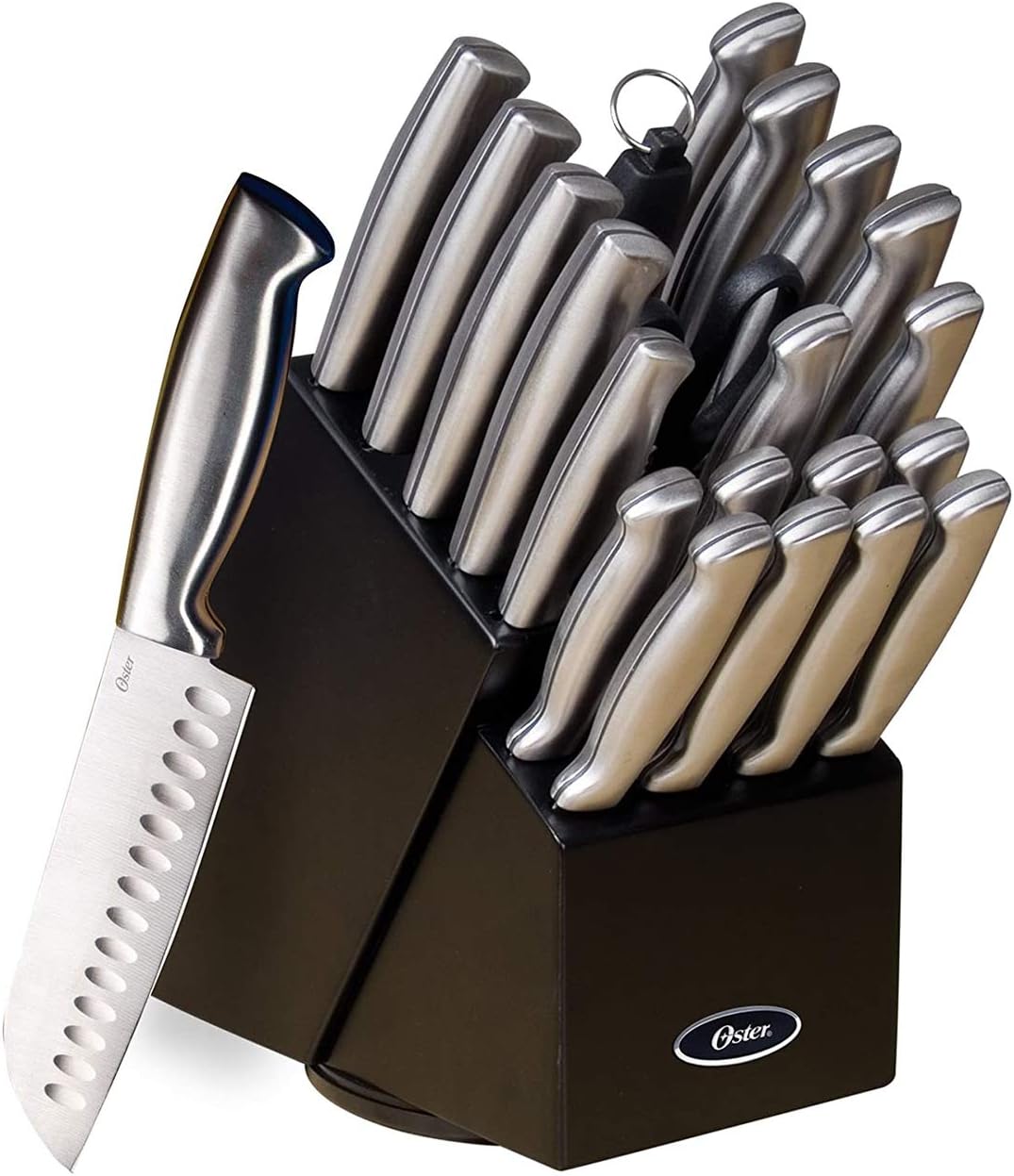 Oster Baldwyn High-Carbon Stainless Steel Kitchen Knife Cutlery Block Set, 22-Piece, Brushed Satin Oster Baldwyn High-Carbon Stainless Steel Kitchen Knife Cutlery Block Set, 22-Piece, Brushed Satin