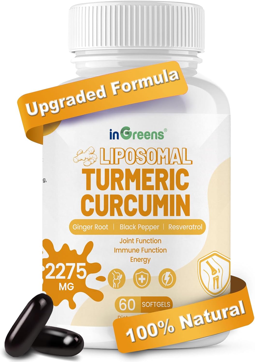 Turmeric Supplement 2275mg, 95% Curcumin, Liposomal Curcumin for Best Absorption, Curcumin Supplement for Joint Support, Bottled in USA – 60 Softgels Turmeric Supplement 2275mg, 95% Curcumin, Liposomal Curcumin for Best Absorption, Curcumin Supplement for Joint Support, Bottled in USA – 60 Softgels