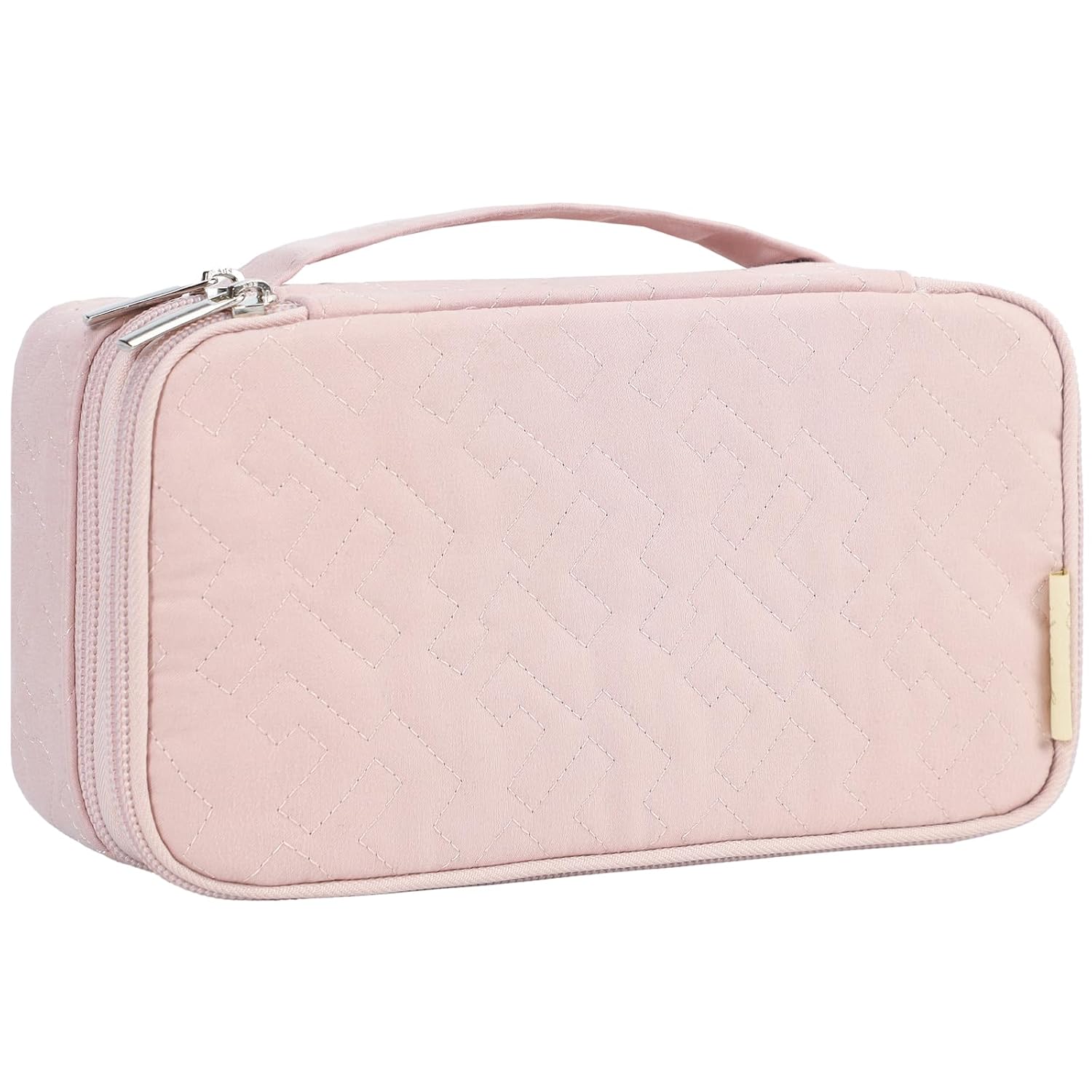 NISHEL Double Layer Travel Makeup Bag Women, Cosmetic Case, Portable Organizer To Hold Travel-Size Accessory Bottles, Brushes, And Skincare Products, Pink NISHEL Double Layer Travel Makeup Bag Women, Cosmetic Case, Portable Organizer To Hold Travel-Size Accessory Bottles, Brushes, And Skincare Products, Pink