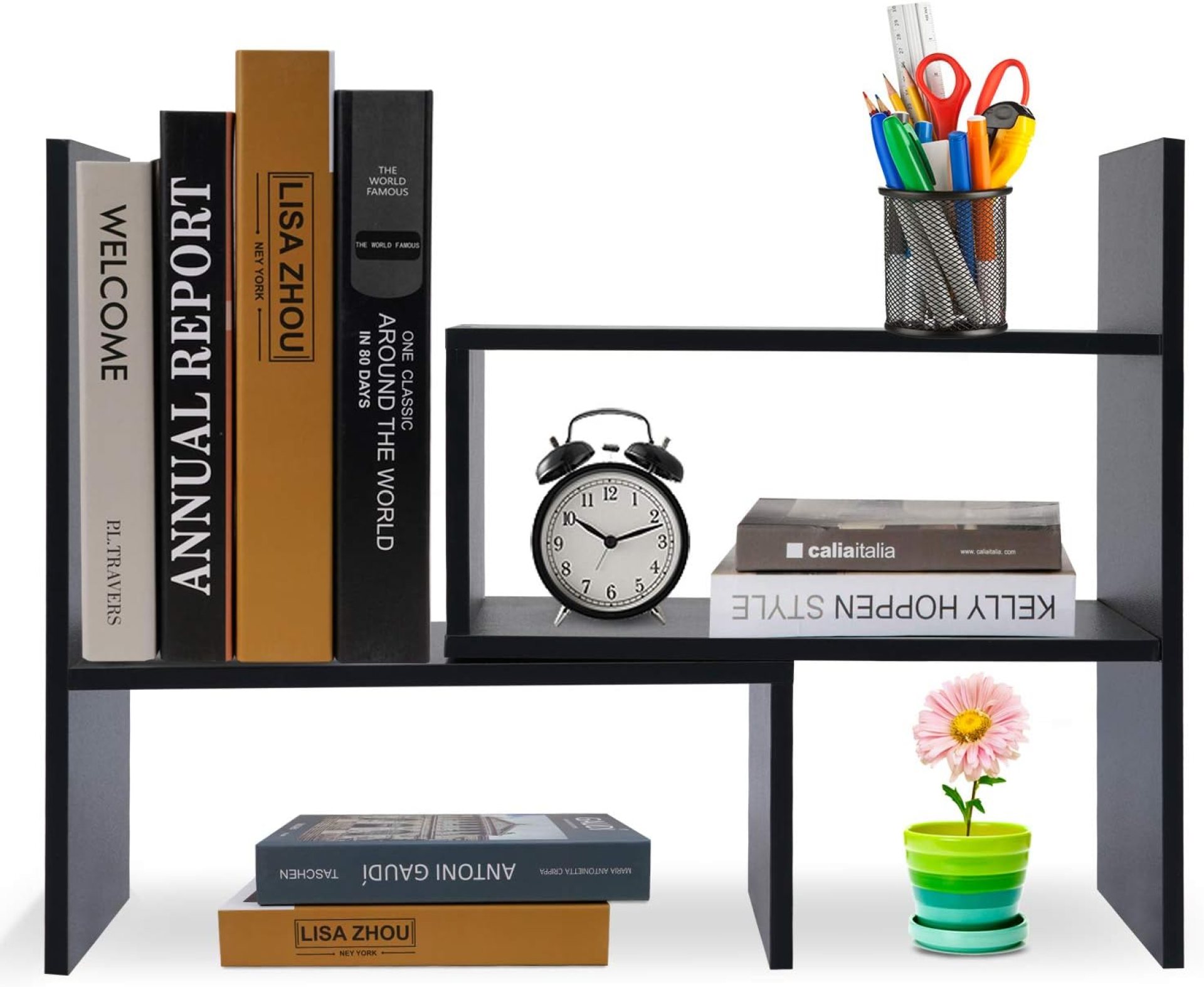 Desk Shelf, Adjustable Desktop Storage Organizer, Wood Display Shelf Rack, Office Supplies Desk Organizer, Black Desk Shelf, Adjustable Desktop Storage Organizer, Wood Display Shelf Rack, Office Supplies Desk Organizer, Black