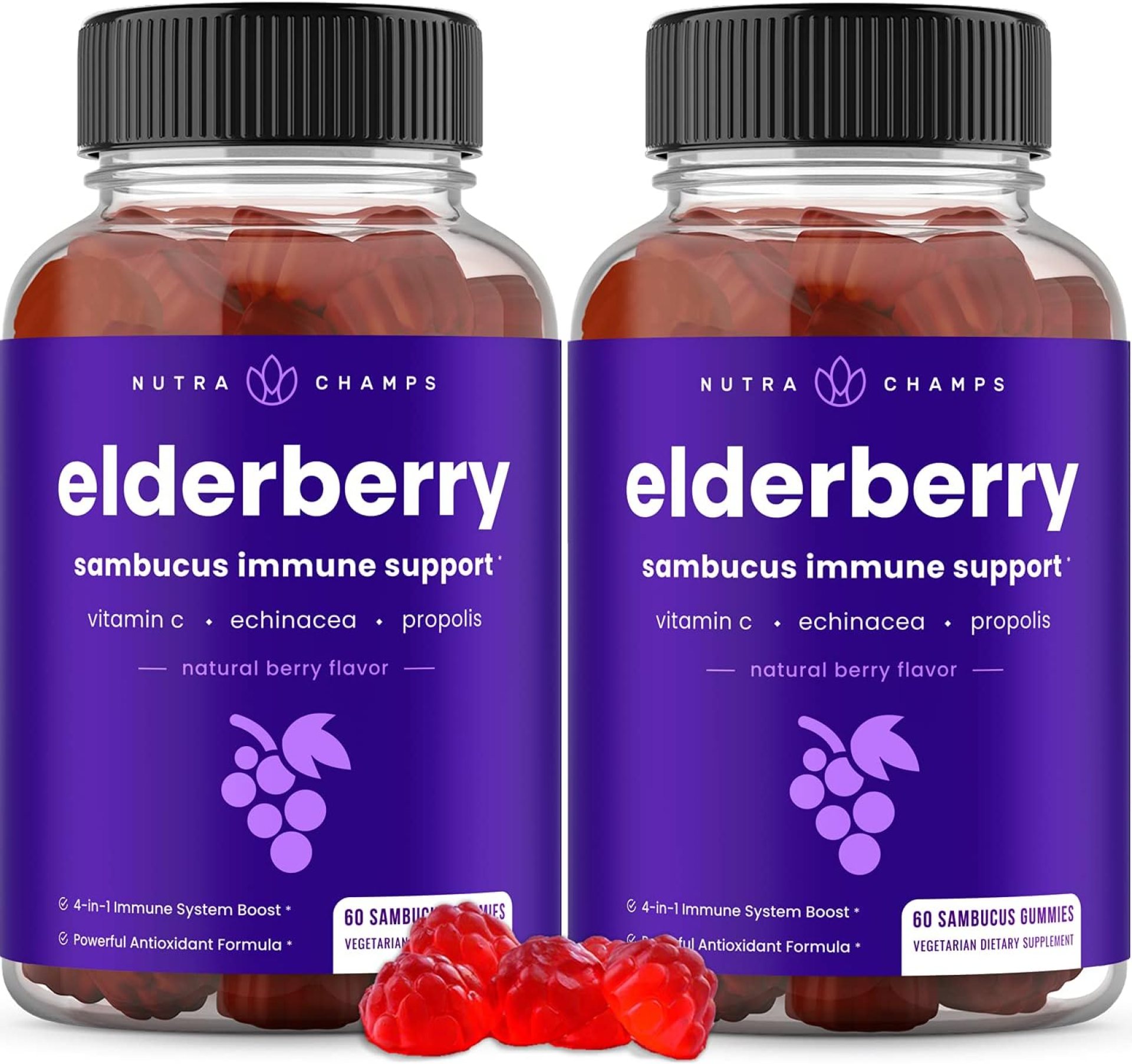 NutraChamps Elderberry Gummies, Sambucus Elderberry Gummies for Adults & Kids, Vitamin C, Propolis & Echinacea, Max Strength Immune Support Gummies, Natural Berry Flavor, 120 Gummies (Pack of 2) NutraChamps Elderberry Gummies, Sambucus Elderberry Gummies for Adults & Kids, Vitamin C, Propolis & Echinacea, Max Strength Immune Support Gummies, Natural Berry Flavor, 120 Gummies (Pack of 2)