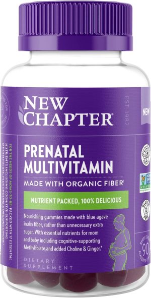 New Chapter Prenatal Multivitamin Gummies – 71% Less Sugar, Prenatal Gummies for Mom & Healthy Baby with Methylfolate, Vitamin D3, Choline + Ginger, Non-GMO, Gluten Free, Berry Citrus, 90ct