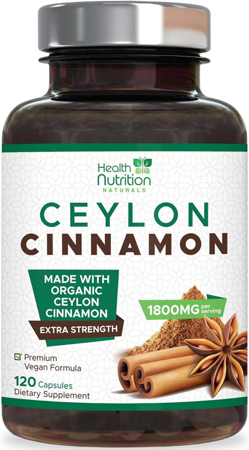 Ceylon Cinnamon Capsules 1800mg – Certified Organic Ceylon Cinnamon Powder Supplement, Bottled in USA, Extra Strength Energy & Heart Support Pills, Non-GMO & Gluten Free, Sugar Free – 120 Capsules Ceylon Cinnamon Capsules 1800mg – Certified Organic Ceylon Cinnamon Powder Supplement, Bottled in USA, Extra Strength Energy & Heart Support Pills, Non-GMO & Gluten Free, Sugar Free – 120 Capsules