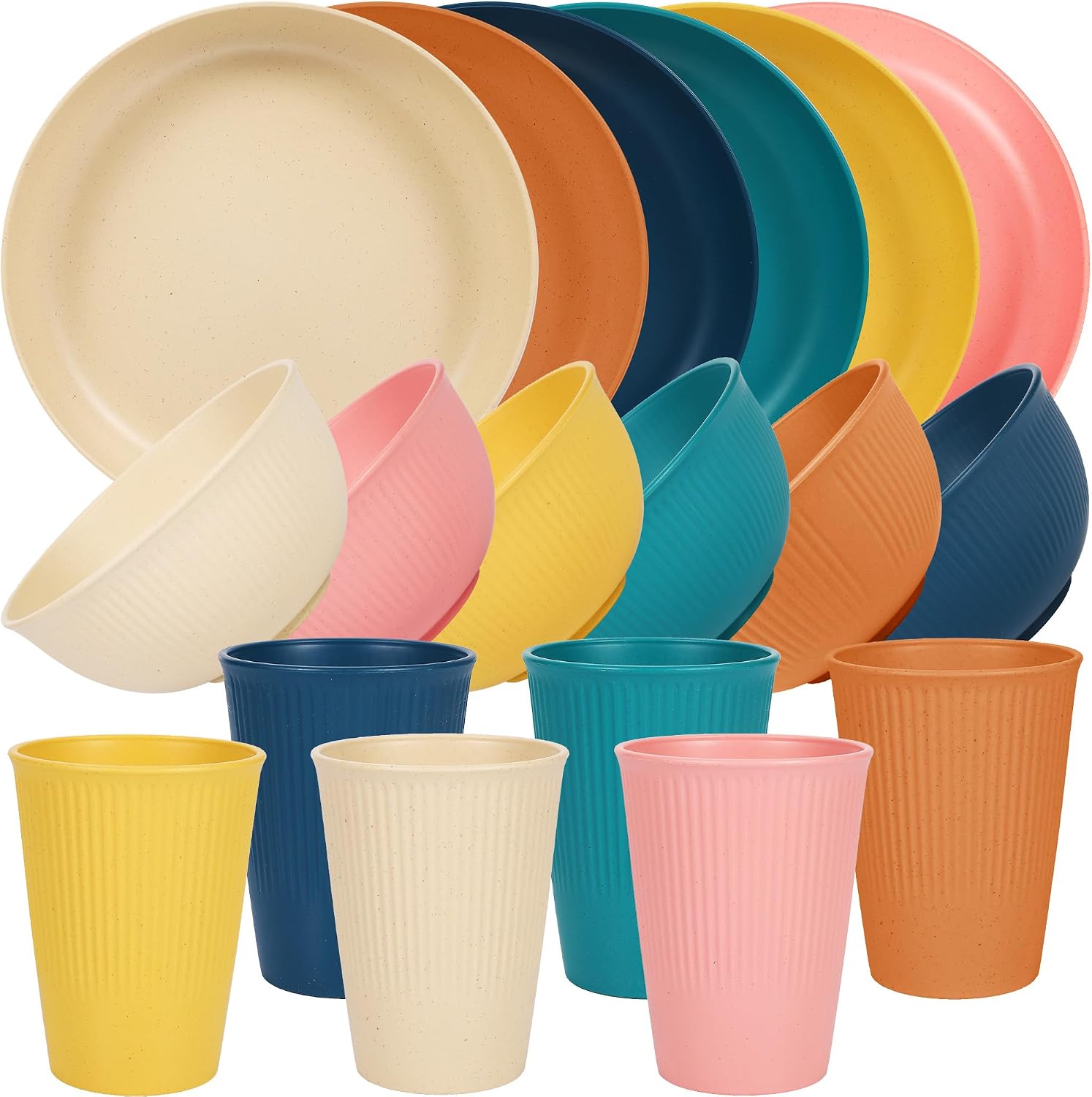 18PCS Wheat Straw Dinnerware Sets for 6, Unbreakable Dinnerware Sets,Dishwasher & Microwave Safe, Reusable Wheat Straw Plates, Bowl Set and Cup Set, Kitchen Outdoor Travel Camping 18PCS Wheat Straw Dinnerware Sets for 6, Unbreakable Dinnerware Sets,Dishwasher & Microwave Safe, Reusable Wheat Straw Plates, Bowl Set and Cup Set, Kitchen Outdoor Travel Camping