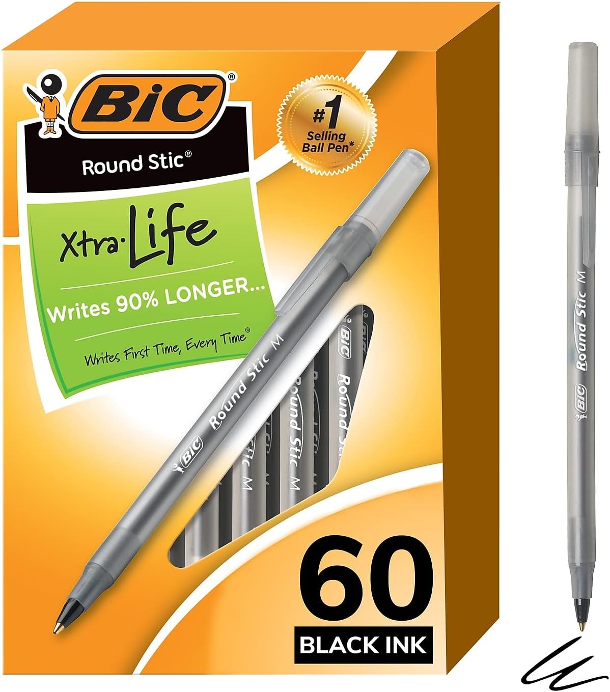 BIC Round Stic Xtra Life Ballpoint Pen, Medium Point (1.0mm), Black, 60-Count BIC Round Stic Xtra Life Ballpoint Pen, Medium Point (1.0mm), Black, 60-Count