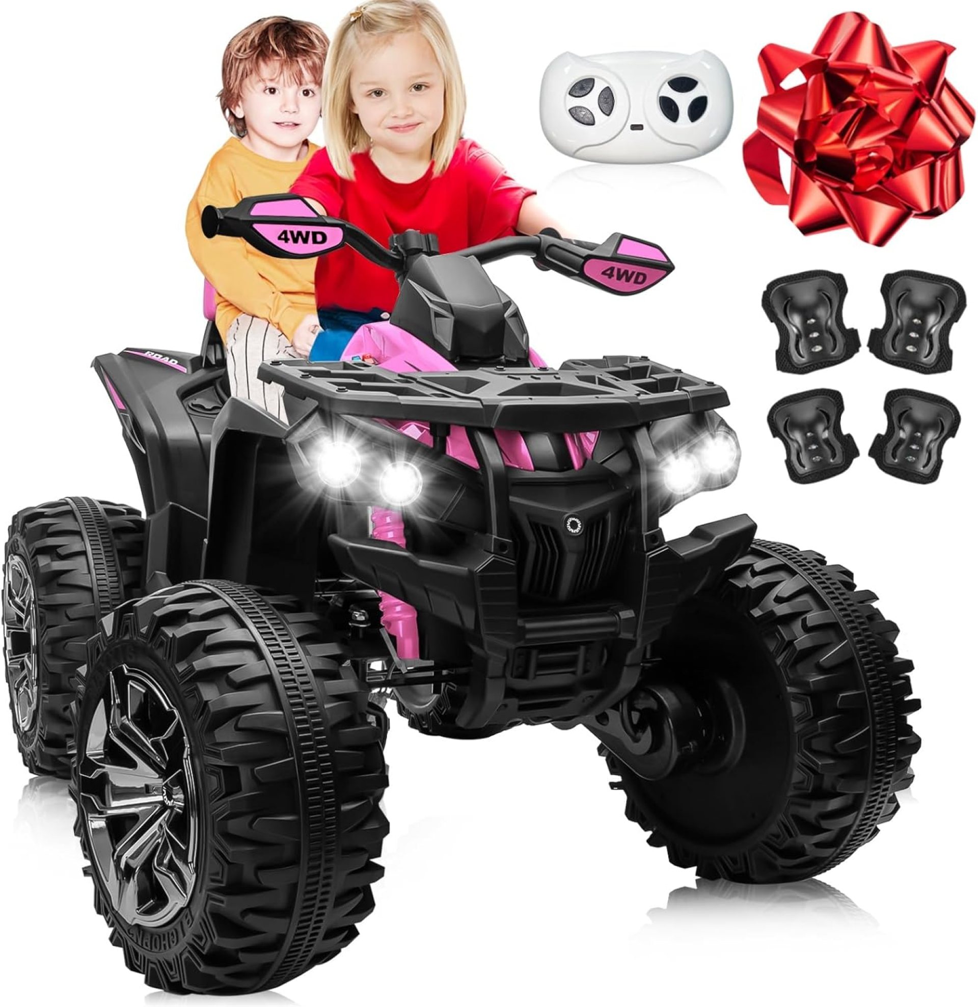 24V 2 Seater Ride On Toys for Big Kids, 4X4 Kids ATV 4 Wheeler w/800W Motors, 9AH Battery Powered Car w/Remote Control, Knee Pads, Bluetooth, Spring Suspension, Electric Quad for Girls, Pink 24V 2 Seater Ride On Toys for Big Kids, 4X4 Kids ATV 4 Wheeler w/800W Motors, 9AH Battery Powered Car w/Remote Control, Knee Pads, Bluetooth, Spring Suspension, Electric Quad for Girls, Pink