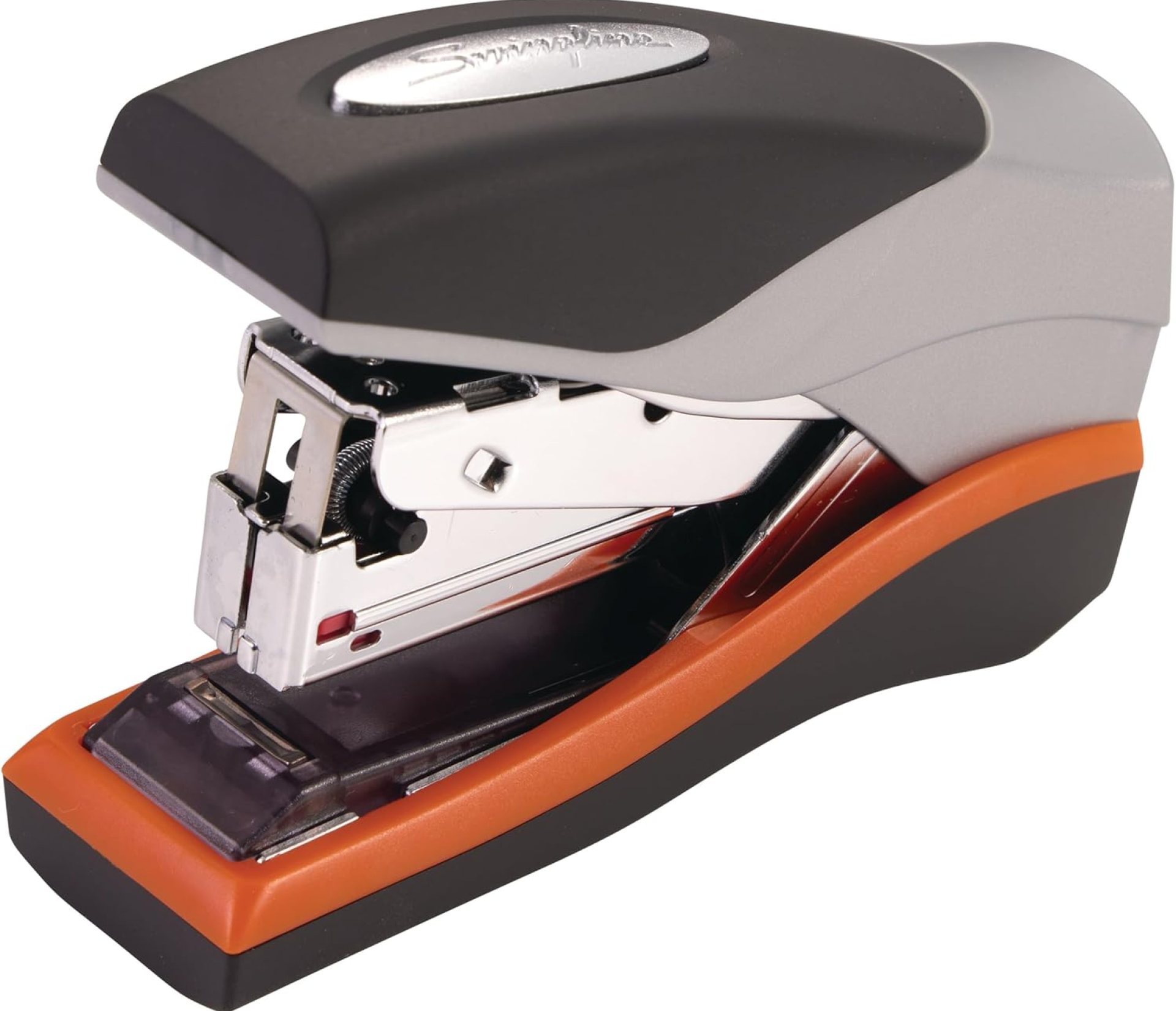 Swingline Stapler, 40 Sheet Capacity, Optima 40, Jam Free, Reduced Effort, Compact, Soft Grip, Metal, Orange, Silver and Black (87842) Swingline Stapler, 40 Sheet Capacity, Optima 40, Jam Free, Reduced Effort, Compact, Soft Grip, Metal, Orange, Silver and Black (87842)