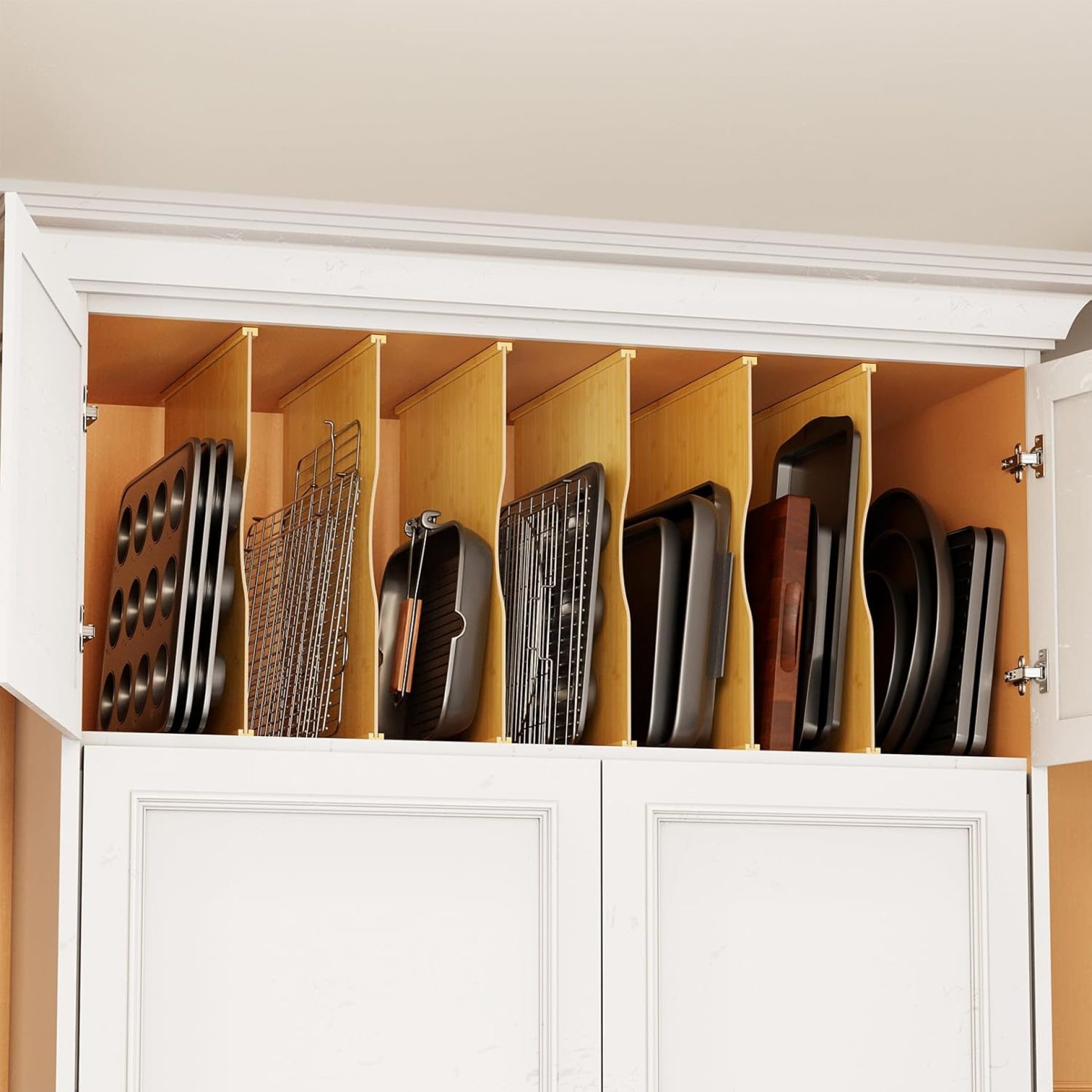 SpaceAid 6 Pack Tray Dividers for Cabinets, Bamboo Kitchen Cookie Baking Sheet Organizer for Cabinet, Vertical Pan and Trays Organizers for Pantry Storage SpaceAid 6 Pack Tray Dividers for Cabinets, Bamboo Kitchen Cookie Baking Sheet Organizer for Cabinet, Vertical Pan and Trays Organizers for Pantry Storage