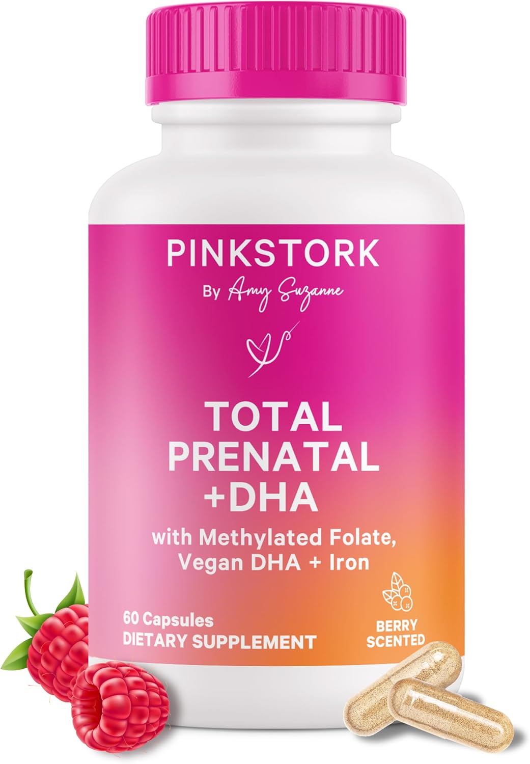 Pink Stork Total Prenatal Vitamins with DHA, Folate, Iron, Choline, and Vitamin B12 – Prenatals for Women to Support Fetal Development, Pregnancy Essentials, Berry Essence, 60 Capsules, 1 Month Supply Pink Stork Total Prenatal Vitamins with DHA, Folate, Iron, Choline, and Vitamin B12 – Prenatals for Women to Support Fetal Development, Pregnancy Essentials, Berry Essence, 60 Capsules, 1 Month Supply