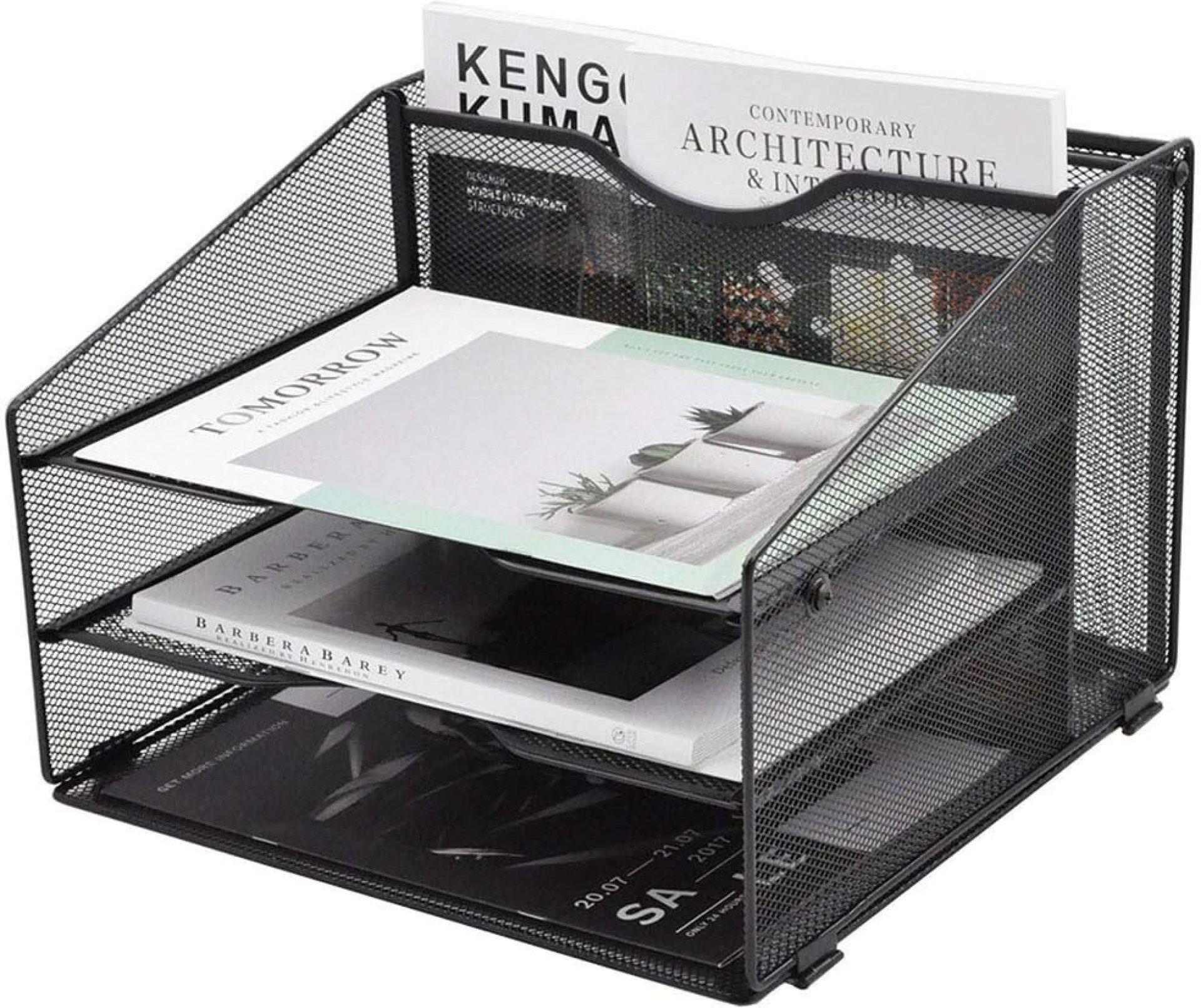 EASEPRES Mesh Desktop File Organizer, Document Mail Desk Folder Holder with 3 Paper Letter Tray and 1 Vertical Upright Compartment for Office Supplies, Desk Accessories & Workspace, Black EASEPRES Mesh Desktop File Organizer, Document Mail Desk Folder Holder with 3 Paper Letter Tray and 1 Vertical Upright Compartment for Office Supplies, Desk Accessories & Workspace, Black