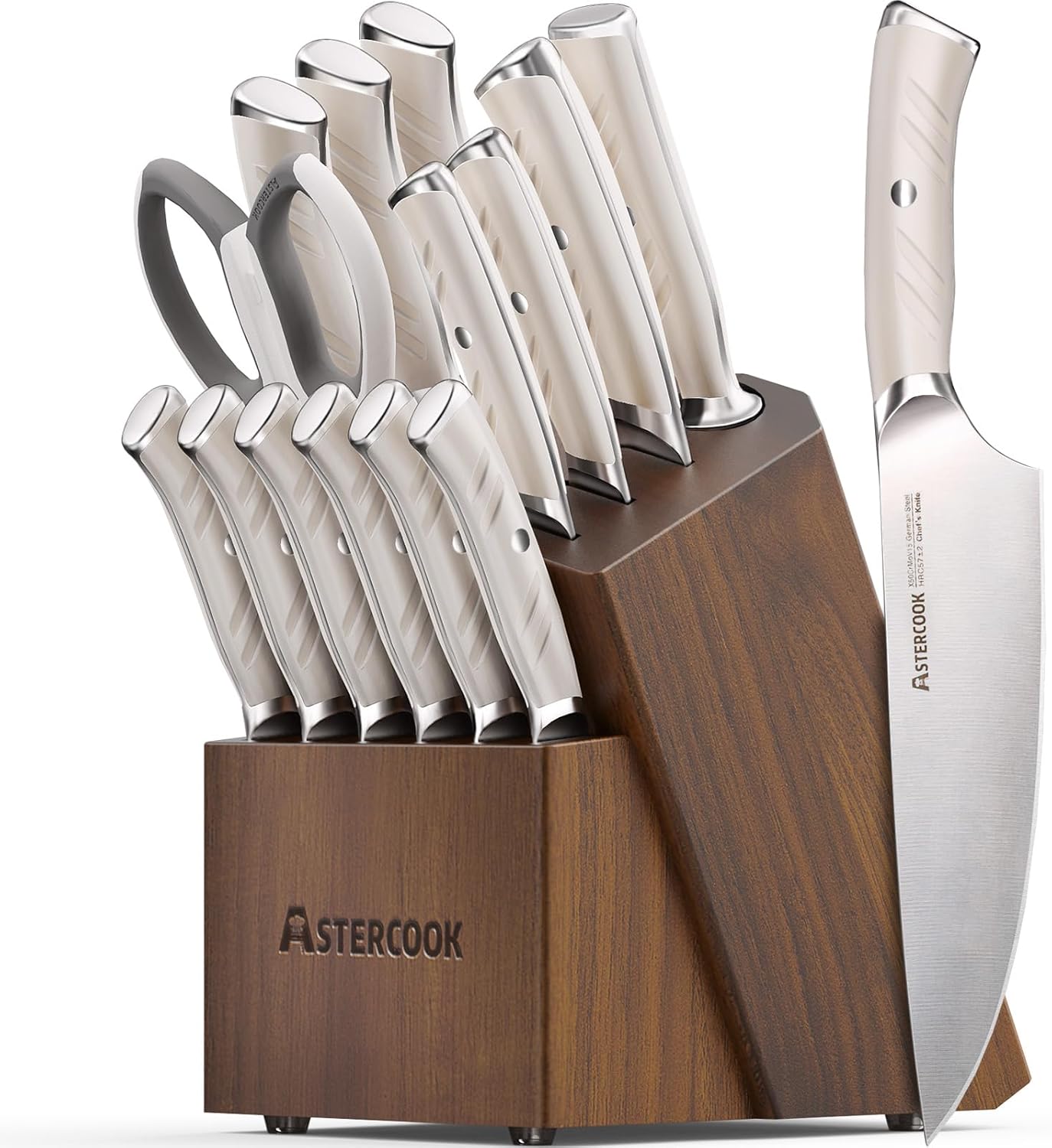 Knife Set, Astercook 15 Pcs Luxurious Kitchen Knife Set with Block, High Carbon German Stainless Steel Knife Block Set Knife Set, Astercook 15 Pcs Luxurious Kitchen Knife Set with Block, High Carbon German Stainless Steel Knife Block Set