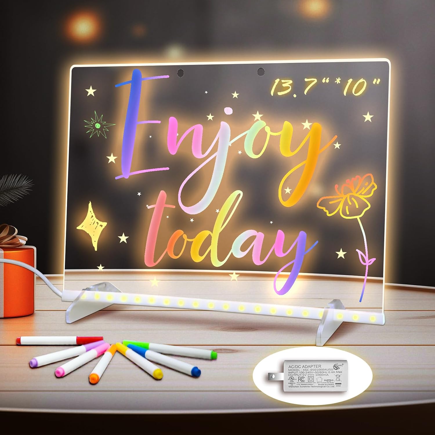 LED Note Board with Colors, 13.7″X10″ 4 Modes & 7 Colors Acrylic Dry Erase Board with Light, Include Adapter, Hanging Chain, Led Drawing Board for Kids with Stand, 7 Markers, Spray Bottle LED Note Board with Colors, 13.7″X10″ 4 Modes & 7 Colors Acrylic Dry Erase Board with Light, Include Adapter, Hanging Chain, Led Drawing Board for Kids with Stand, 7 Markers, Spray Bottle