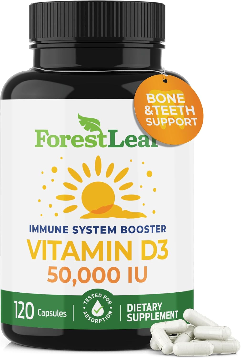 ForestLeaf Vitamin D3 50,000 IU | VIT D – VIT D3 Vitamin D Supplement for Women and Men | Bone Health, Teeth, Immune Support | Easy to Swallow Pills | High Potency WEEKLY Dose, 2-Year Supply, 120 Caps ForestLeaf Vitamin D3 50,000 IU | VIT D – VIT D3 Vitamin D Supplement for Women and Men | Bone Health, Teeth, Immune Support | Easy to Swallow Pills | High Potency WEEKLY Dose, 2-Year Supply, 120 Caps