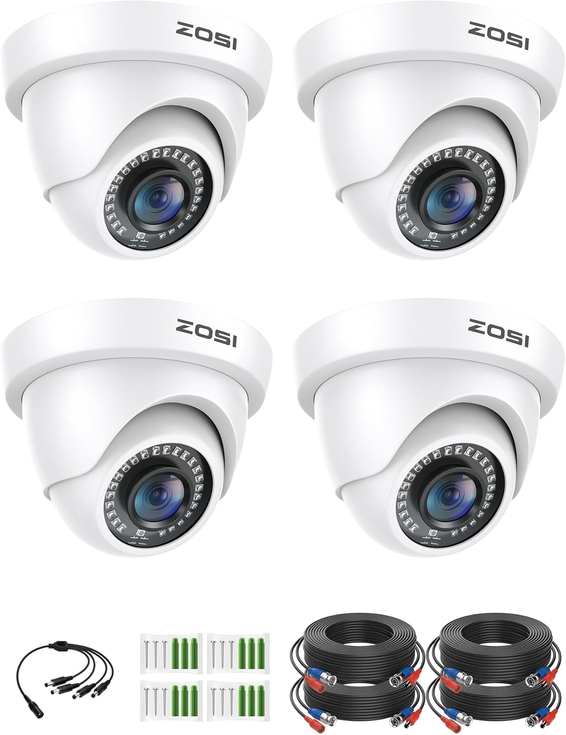 ZOSI 4Pack 2.0MP HD 1080P Security Cameras Kit, 80ft Night Vision, Indoor Outdoor Home CCTV Dome Camera for 1080P/5MP/4K HD-TVI Analog DVR System ZOSI 4Pack 2.0MP HD 1080P Security Cameras Kit, 80ft Night Vision, Indoor Outdoor Home CCTV Dome Camera for 1080P/5MP/4K HD-TVI Analog DVR System