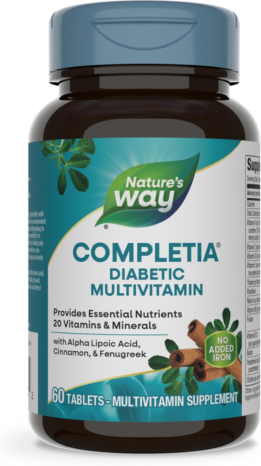 Nature’s Way Completia Diabetic Multivitamin, Provides Essential Nutrients, with Alpha Lipoic Acid, Cinnamon, Fenugreek, Taurine, Lutein, High Potency B-Vitamins, 60 Tablets (Packaging May Vary) Nature’s Way Completia Diabetic Multivitamin, Provides Essential Nutrients, with Alpha Lipoic Acid, Cinnamon, Fenugreek, Taurine, Lutein, High Potency B-Vitamins, 60 Tablets (Packaging May Vary)