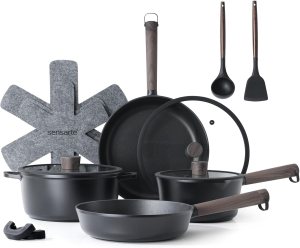 SENSARTE Pots and Pans Set Nonstick Cookware Set Kitchen Cooking Set Non-stick, Dishwasher & Oven Safe, Induction Compatible, Free of Intentionally Added PFOA/PFOS, 13pcs, Black