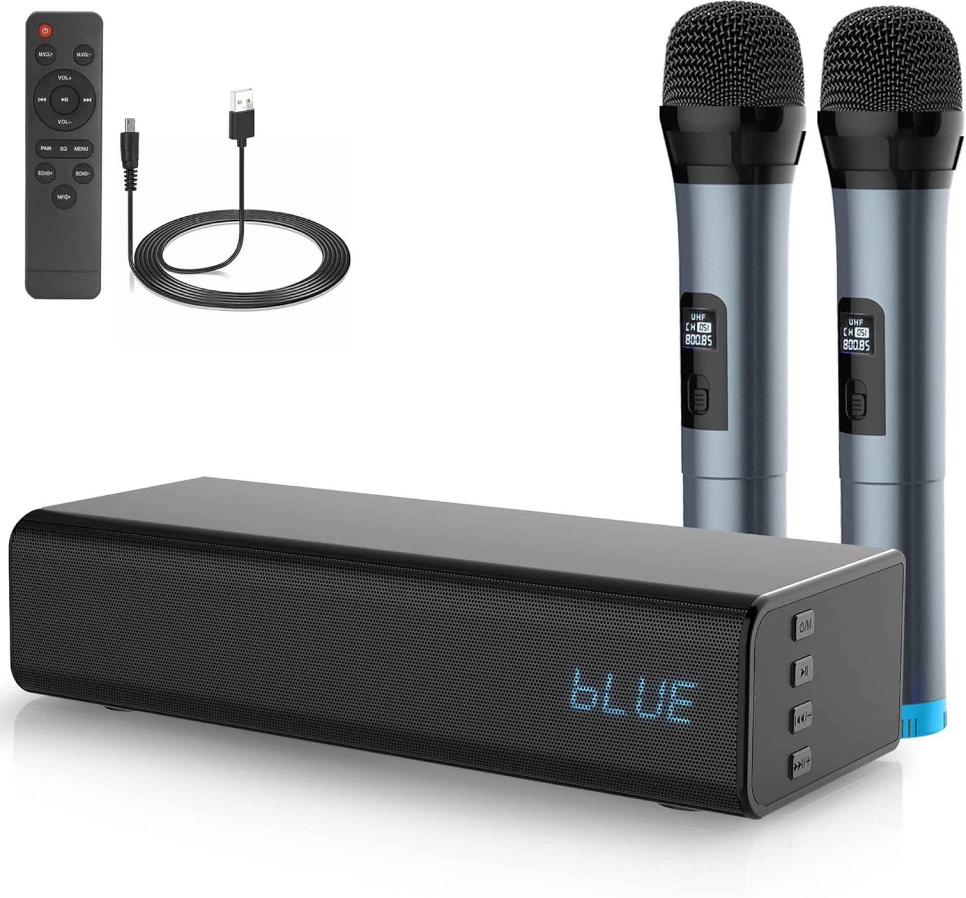 Pyle Experience Immersive Sound with Pyle Bluetooth Soundbar – 20W Mini Sing Bar Audio System w/ 2 Wireless Microphones & Remote Control for Home Theater, Gaming, Projector – USB/AUX Compatible Pyle Experience Immersive Sound with Pyle Bluetooth Soundbar – 20W Mini Sing Bar Audio System w/ 2 Wireless Microphones & Remote Control for Home Theater, Gaming, Projector – USB/AUX Compatible