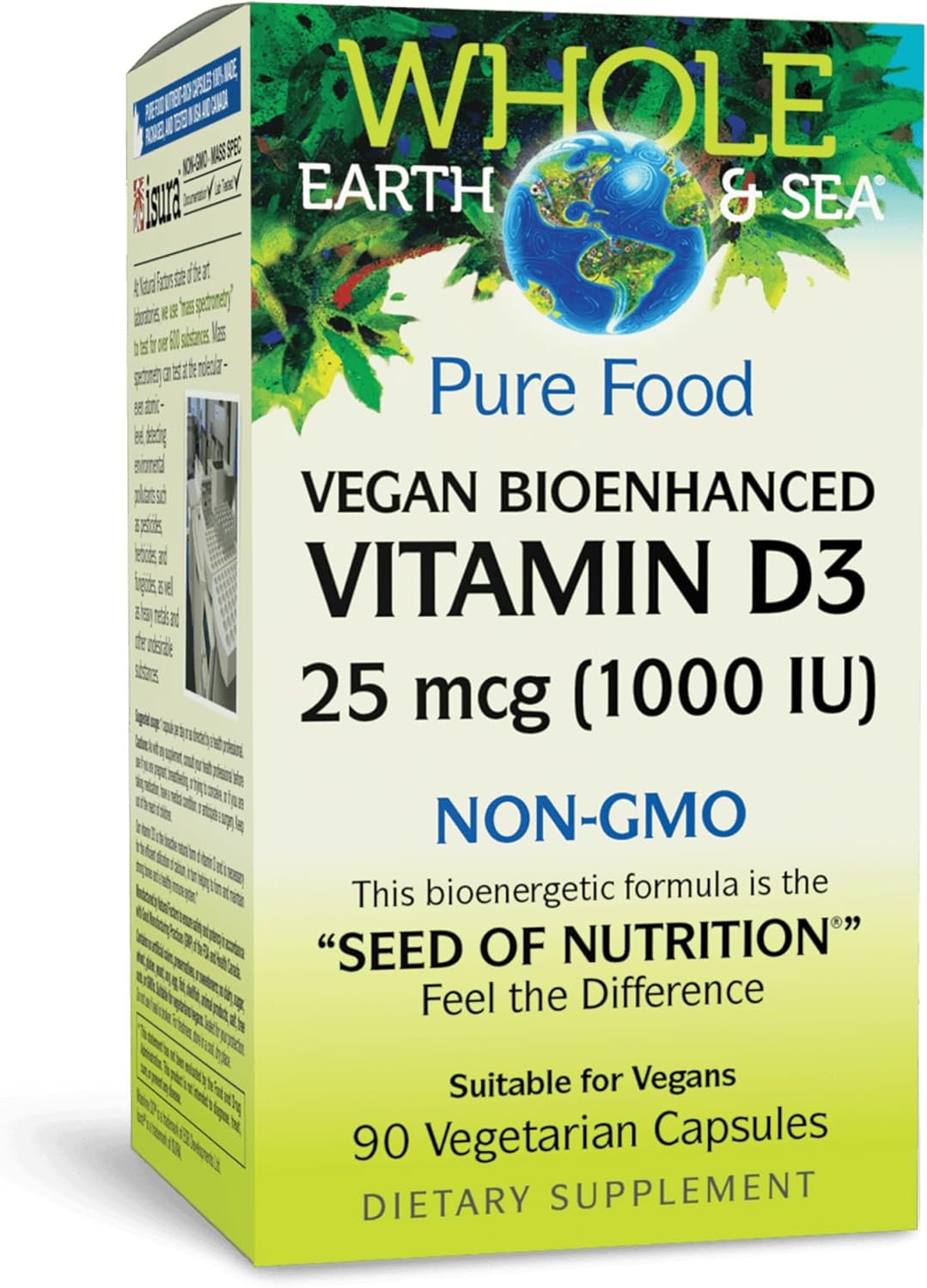 Whole Earth & Sea from Natural Factors, Vitamin D3 1000 IU (25 mcg), Whole Food Supplement, Vegan, 90 Capsules Whole Earth & Sea from Natural Factors, Vitamin D3 1000 IU (25 mcg), Whole Food Supplement, Vegan, 90 Capsules