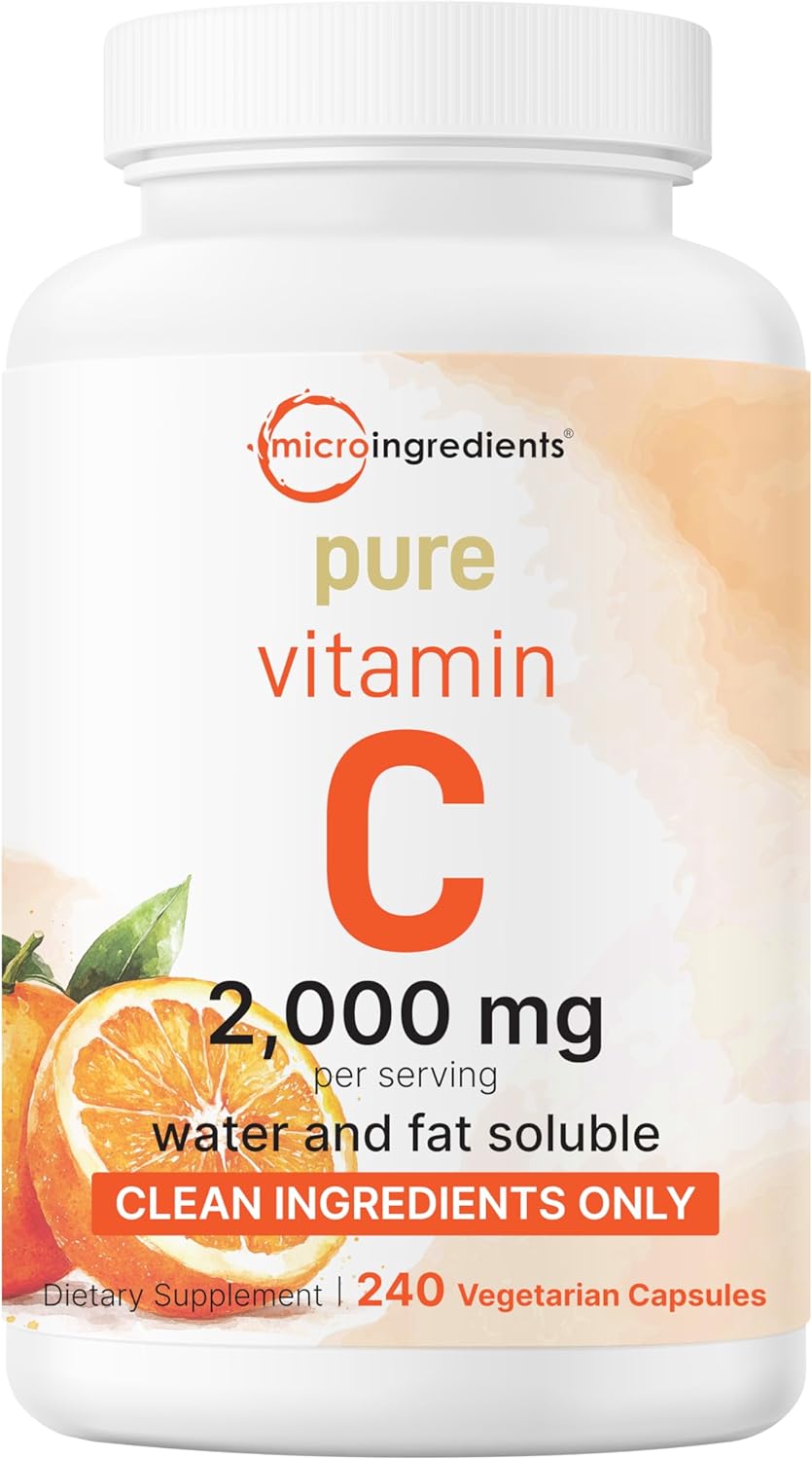 Pure Vitamin C 2,000mg, 240 Veggie Capsules | Highly Bioavailable Fat & Water Soluble Forms | Max Potency | Antioxidant & Immune Support Supplement | Easily Absorbed, Non-GMO, Filler Free Pure Vitamin C 2,000mg, 240 Veggie Capsules | Highly Bioavailable Fat & Water Soluble Forms | Max Potency | Antioxidant & Immune Support Supplement | Easily Absorbed, Non-GMO, Filler Free