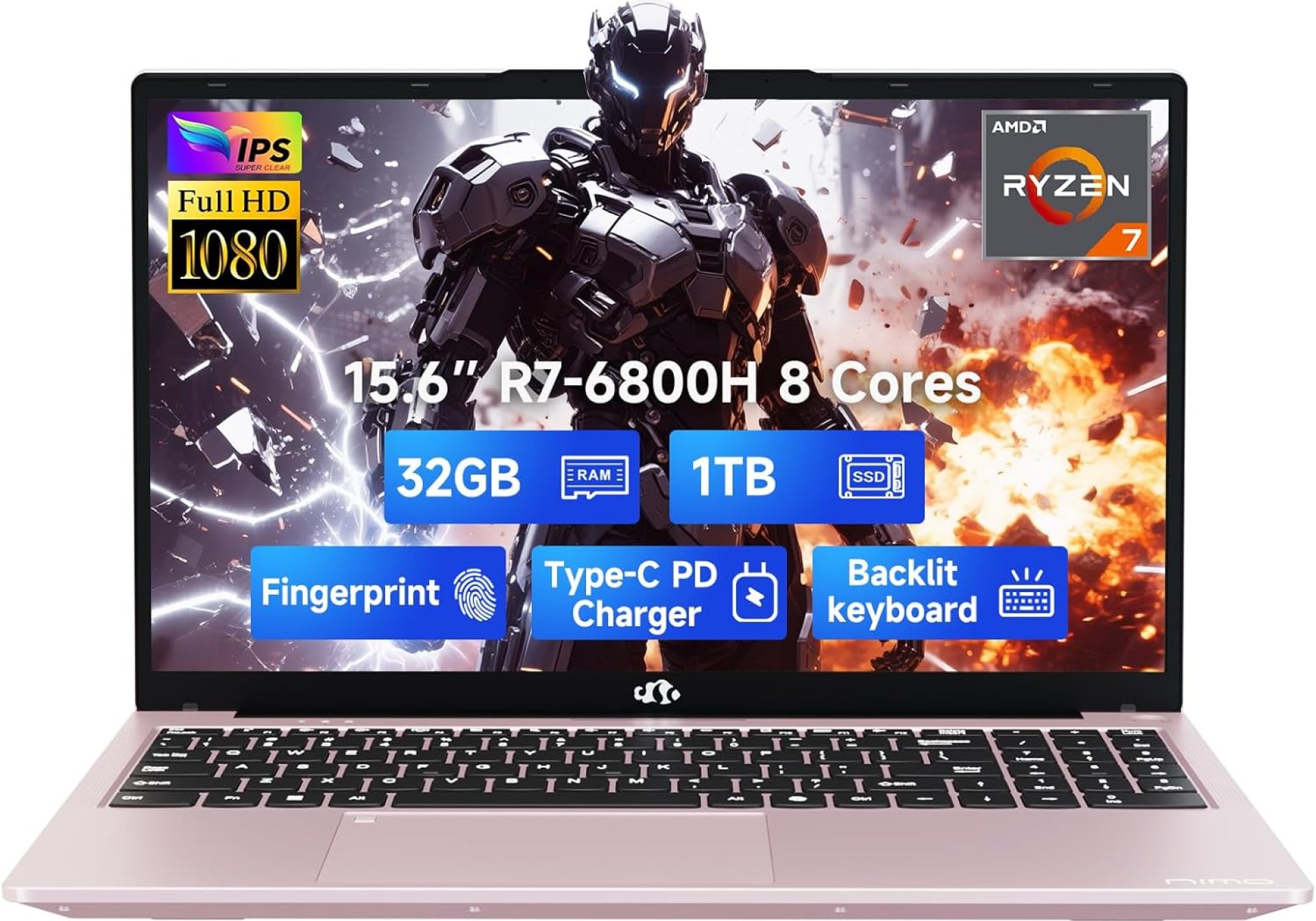 NIMO 15.6″ IPS FHD-Gaming-Laptop, 8 Cores AMD Ryzen 7 6800H 32GB DDR5 RAM 1TB SSD (Beat Intel i7-12700H, Up to 4.7GHz) AMD Radeon 680M GPU-Computer with 100W GaN Type-C Backlit Keyboard Fingerprint NIMO 15.6″ IPS FHD-Gaming-Laptop, 8 Cores AMD Ryzen 7 6800H 32GB DDR5 RAM 1TB SSD (Beat Intel i7-12700H, Up to 4.7GHz) AMD Radeon 680M GPU-Computer with 100W GaN Type-C Backlit Keyboard Fingerprint