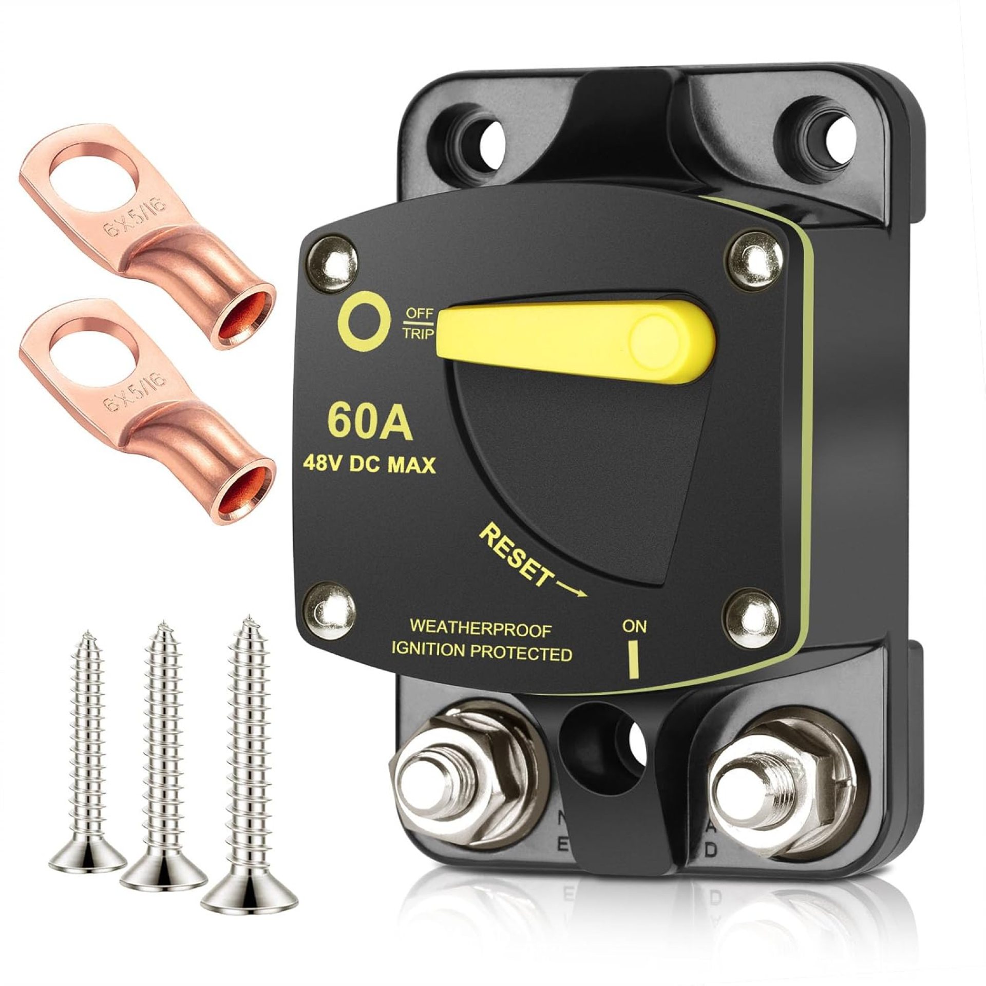 60 Amp Circuit Breaker DC 12V-48V Fuse W/Manual Reset Switch for RV Car Audio Marine Boat Trolling Motor Stereo Audio Battery Solar System with OCP OVP 60 Amp Circuit Breaker DC 12V-48V Fuse W/Manual Reset Switch for RV Car Audio Marine Boat Trolling Motor Stereo Audio Battery Solar System with OCP OVP