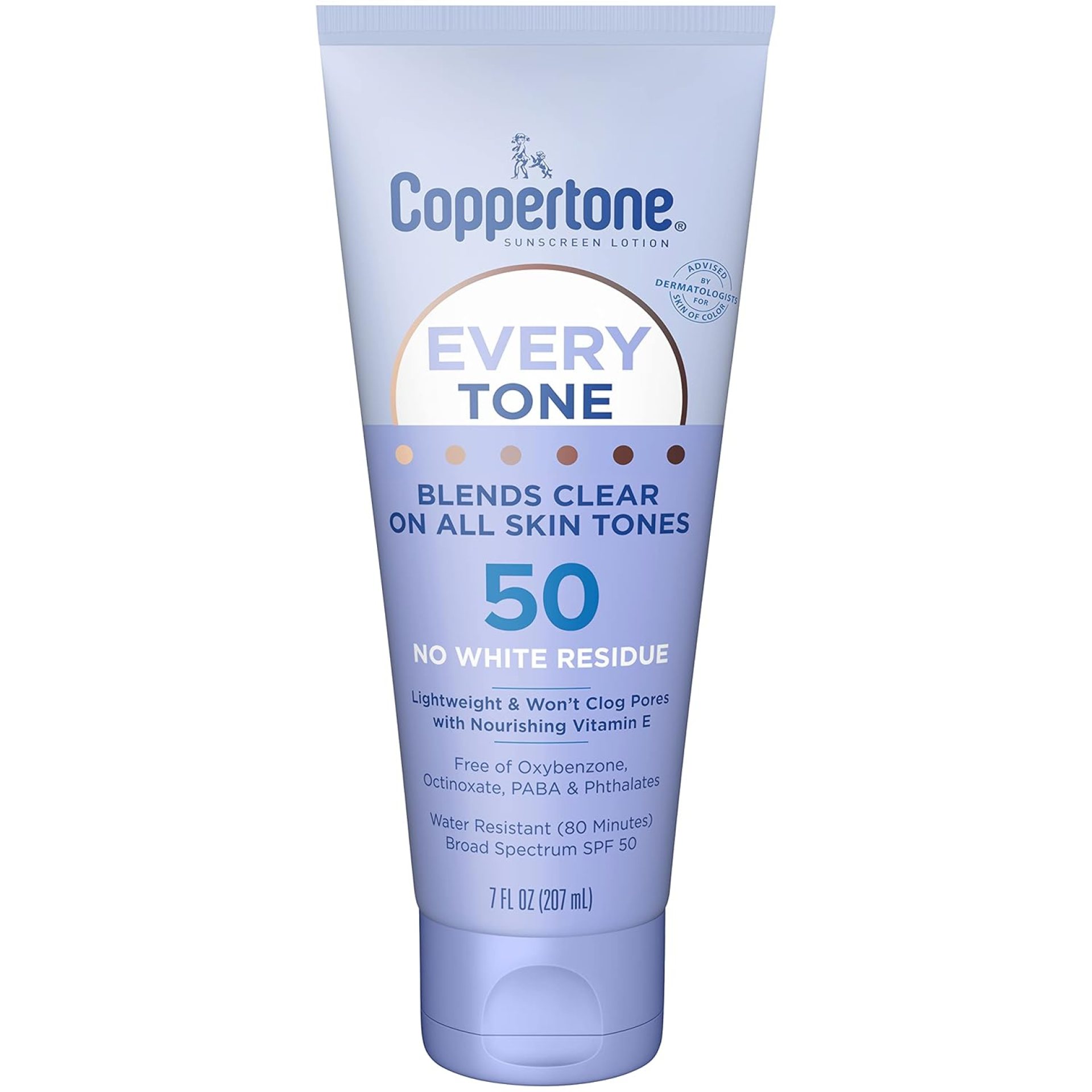 Coppertone Every Tone Sunscreen Lotion SPF 50, Lightweight, Rubs on Clear Sunscreen for All Skin Tones, Formulated with Nourishing Vitamin E, 7 Fl Oz Tube Coppertone Every Tone Sunscreen Lotion SPF 50, Lightweight, Rubs on Clear Sunscreen for All Skin Tones, Formulated with Nourishing Vitamin E, 7 Fl Oz Tube