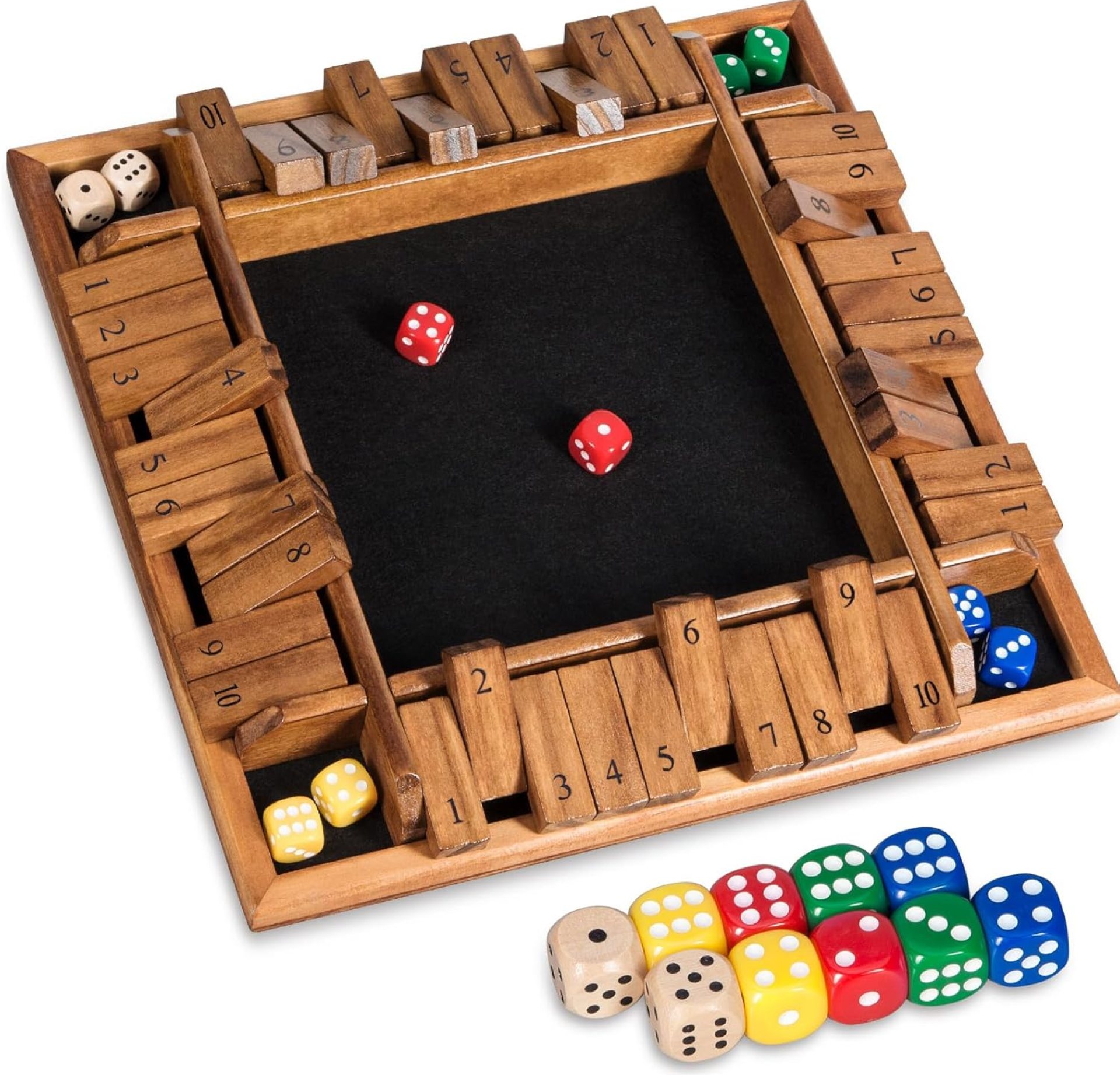 Shut The Box Dice Game with 16 Dice,1-4 Players Wooden Board Table Math Game for Kids Adults, Classic Dice Board Game for Classroom,Home,Party or Pub(12 inches) Shut The Box Dice Game with 16 Dice,1-4 Players Wooden Board Table Math Game for Kids Adults, Classic Dice Board Game for Classroom,Home,Party or Pub(12 inches)