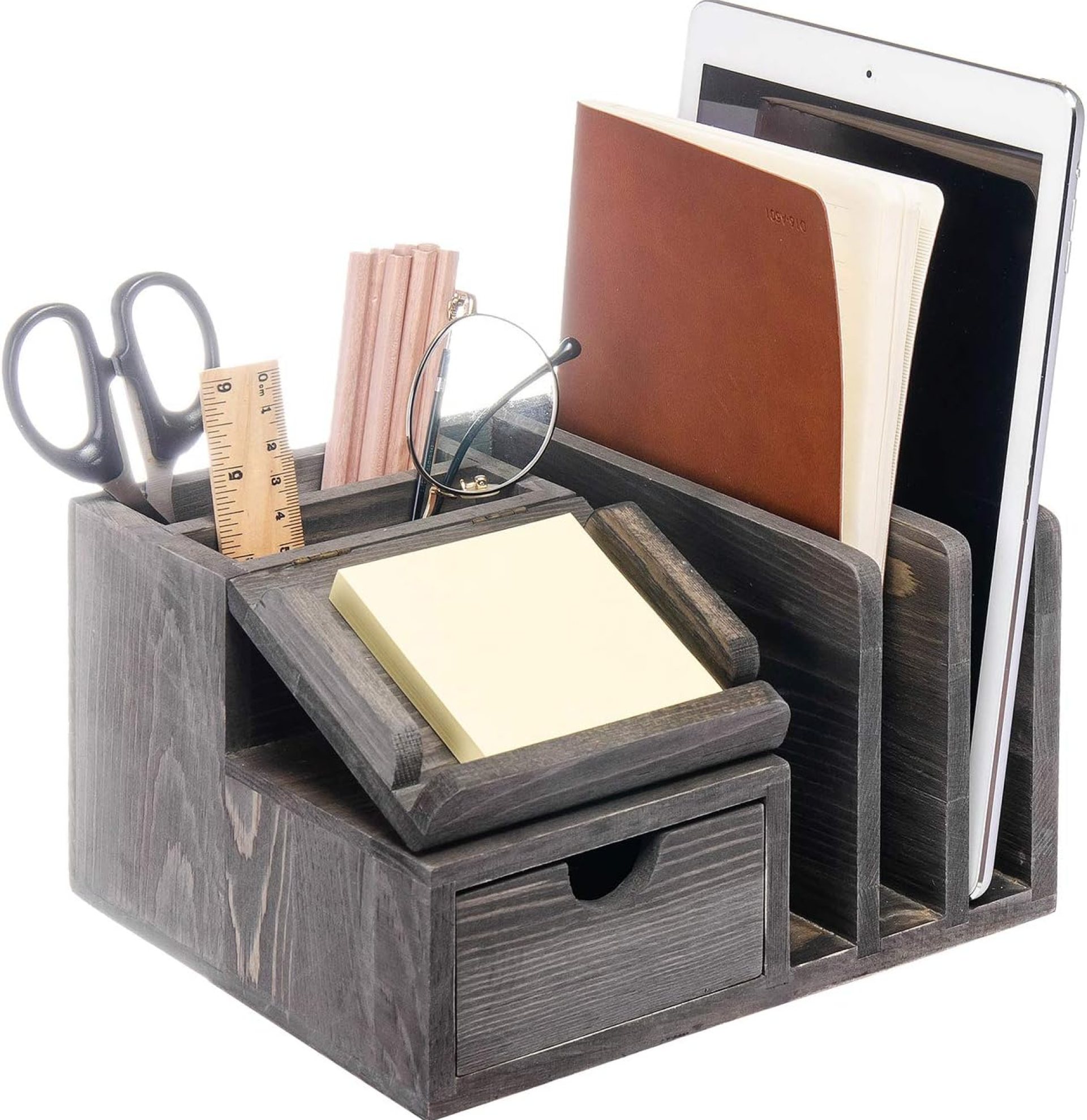 Liry Products Gray Rustic Wood Desk Organizer Storage Cabinet Mail File Paper Sticky Note Memo Pad Folder Office Supplies Caddy Tabletop Holder Accessory Sorter Multiple Compartments with Drawer Home Liry Products Gray Rustic Wood Desk Organizer Storage Cabinet Mail File Paper Sticky Note Memo Pad Folder Office Supplies Caddy Tabletop Holder Accessory Sorter Multiple Compartments with Drawer Home