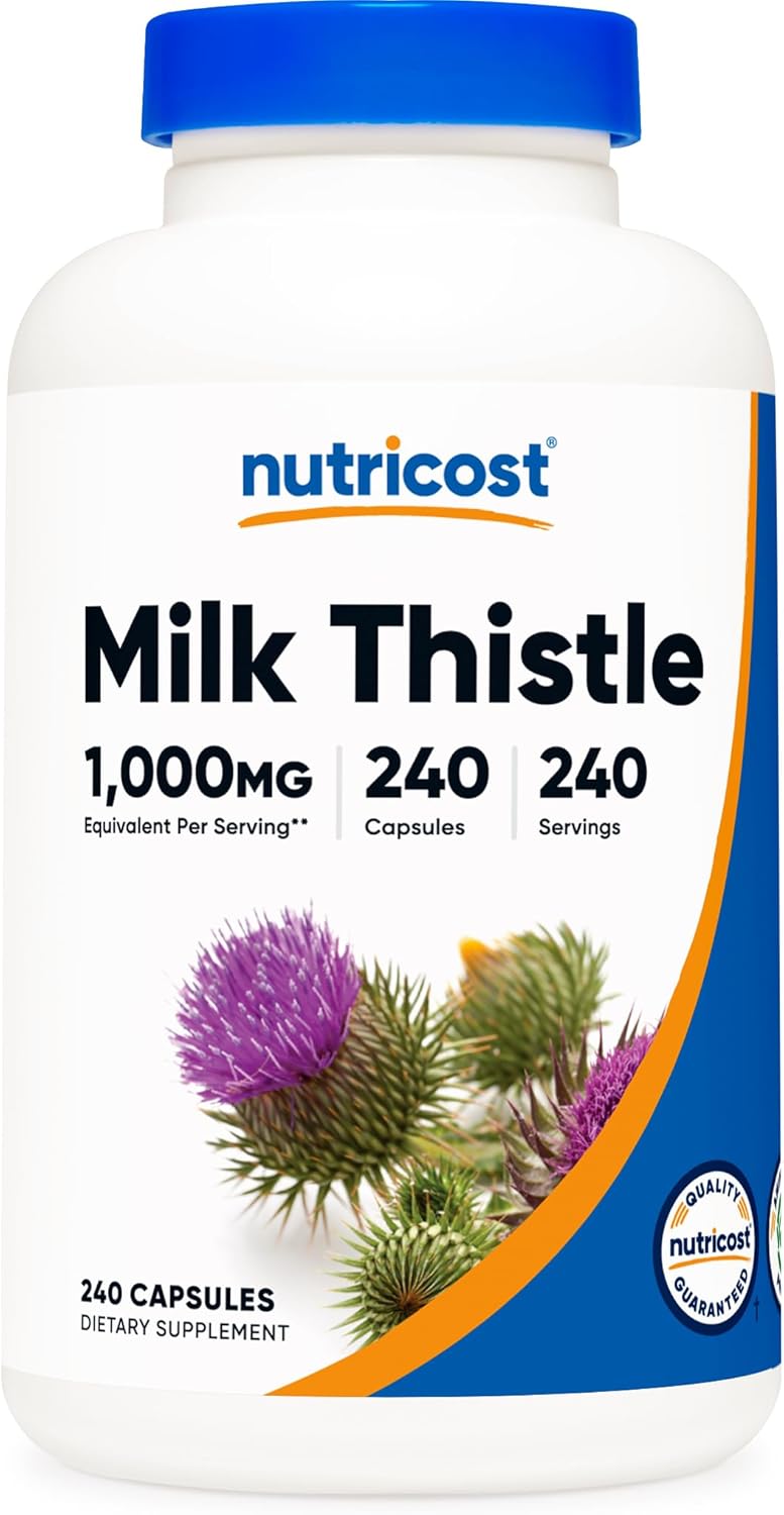 Nutricost Milk Thistle 1,000mg Equivalent, 240 Capsules – 250mg of 4:1 Extract – Vegan, Non-GMO and Gluten Free Nutricost Milk Thistle 1,000mg Equivalent, 240 Capsules – 250mg of 4:1 Extract – Vegan, Non-GMO and Gluten Free