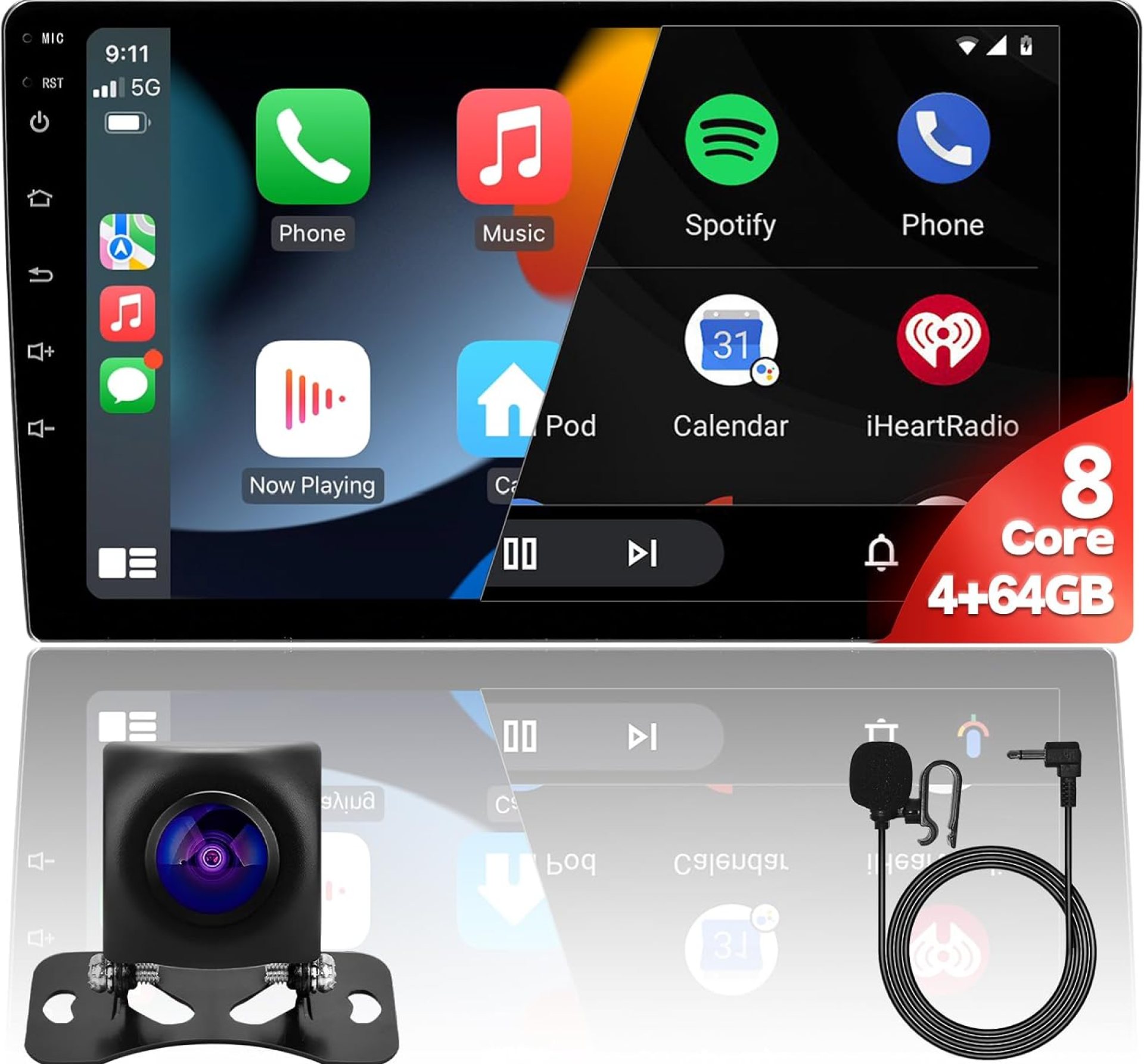 9” 8Core 4+64GB QLED Full Touch Android Double Din Car Stereo Radio Audio Video Player with Apple CarPlay Android Auto 4G&WiFi DSP FM&AM BT MirrorLink Split Screen PIP GPS Navigation 9” 8Core 4+64GB QLED Full Touch Android Double Din Car Stereo Radio Audio Video Player with Apple CarPlay Android Auto 4G&WiFi DSP FM&AM BT MirrorLink Split Screen PIP GPS Navigation