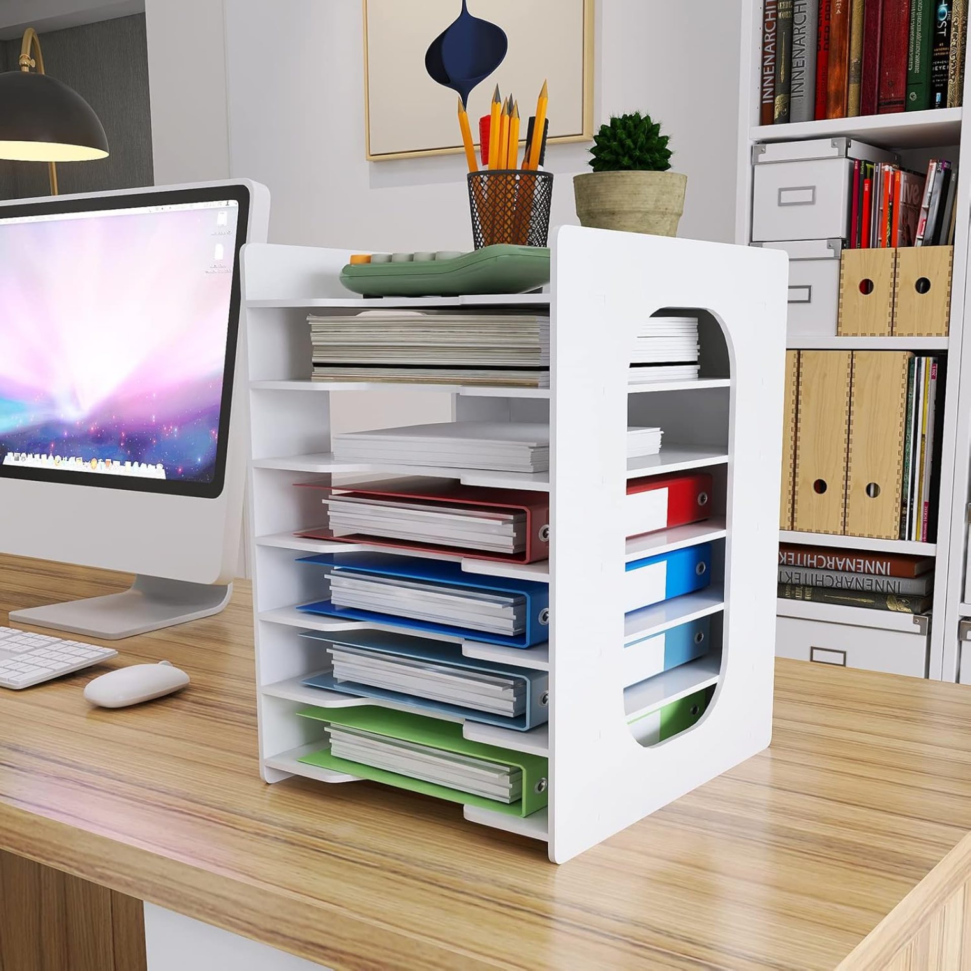 Natwind 7 Tiers Paper Organizer for Desk Desktop White File Holder Office Desk Organizer Mail Letter Tray & Paper Sorter Document Notebooks Storage Rack for Home Office School Classroom Natwind 7 Tiers Paper Organizer for Desk Desktop White File Holder Office Desk Organizer Mail Letter Tray & Paper Sorter Document Notebooks Storage Rack for Home Office School Classroom