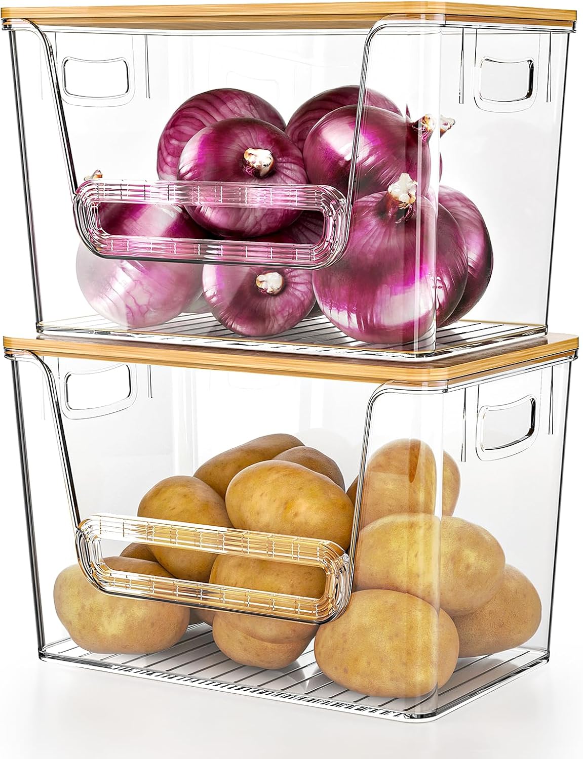 Delamu 2 Set Pantry organizers and Storage, kitchen organizers and storage with Bamboo Top, Stackable Kitchen Pantry bin for Onion,Potato,Fruits,Produce,Vegetable Delamu 2 Set Pantry organizers and Storage, kitchen organizers and storage with Bamboo Top, Stackable Kitchen Pantry bin for Onion,Potato,Fruits,Produce,Vegetable