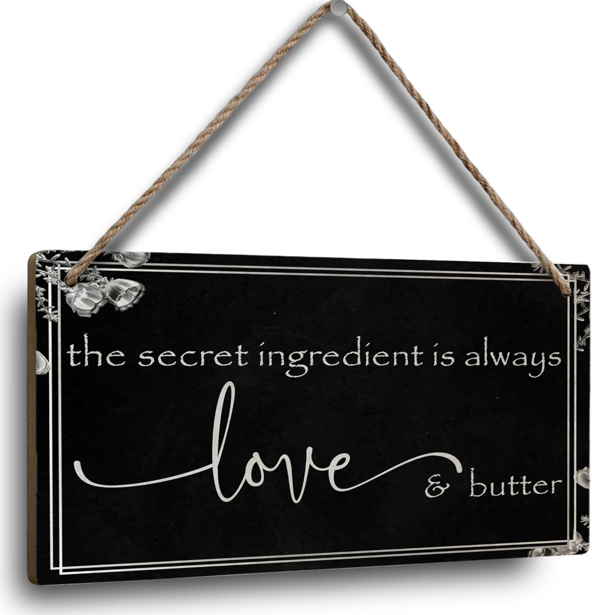 The Secret Ingredient is Always Butter Sign, Funny Wood Kitchen Sign for Heartwarming Cooking Gift, Wall Décor for Kitchen & Dining Room 9.8×5.9 The Secret Ingredient is Always Butter Sign, Funny Wood Kitchen Sign for Heartwarming Cooking Gift, Wall Décor for Kitchen & Dining Room 9.8×5.9