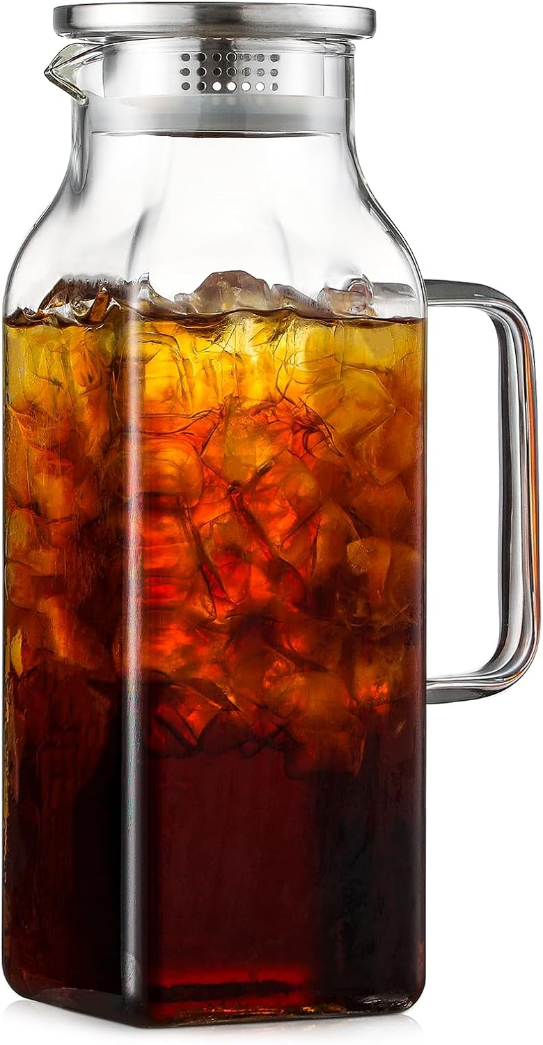 2 Quart (2 Liter 68 oz) Square Glass Pitcher with Lid and Spout, Water Pitchers with Handle for Fridge, Borosilicate Glass Carafe for Hot/Cold Drink, Large Jug for Iced Tea, Coffee,Juice,Milk,Beverage 2 Quart (2 Liter 68 oz) Square Glass Pitcher with Lid and Spout, Water Pitchers with Handle for Fridge, Borosilicate Glass Carafe for Hot/Cold Drink, Large Jug for Iced Tea, Coffee,Juice,Milk,Beverage