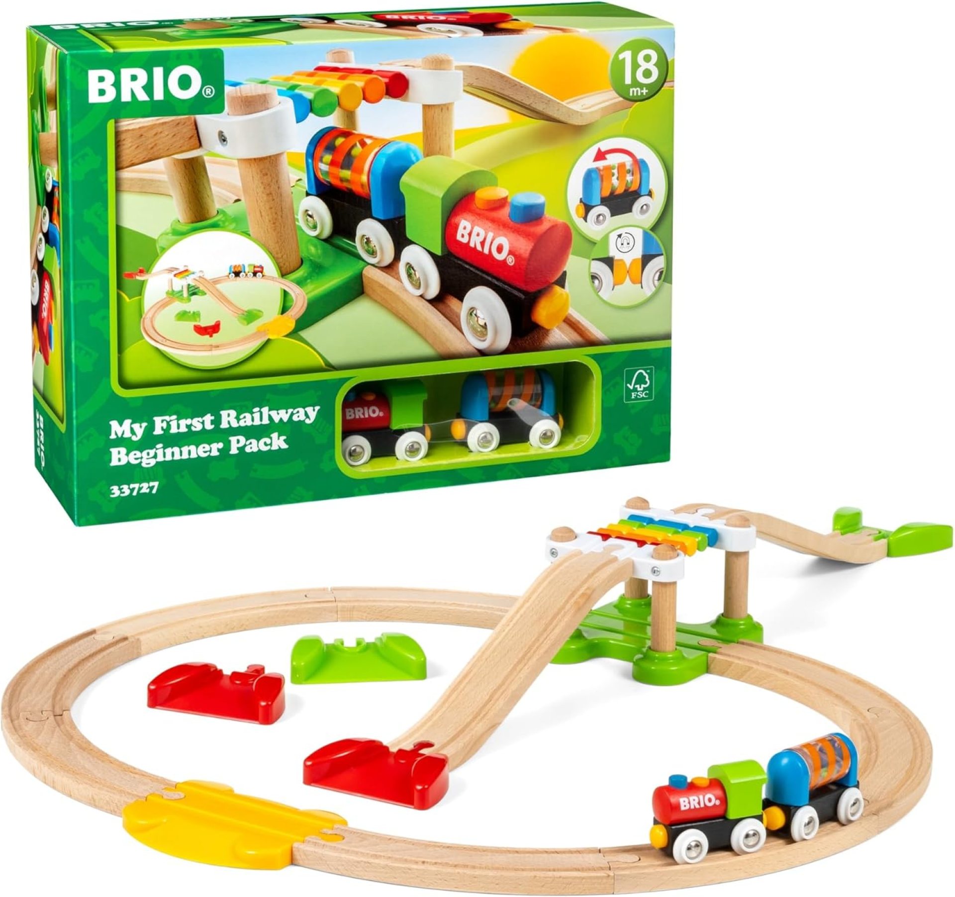BRIO My First Railway Beginner Pack – 18-Piece FSC-Certified Wood Train Set – Compatible with All BRIO Sets – Includes Rainbow Bridge & Rattle Wagon – Safe Play – Toddlers Ages 18 Months & Older BRIO My First Railway Beginner Pack – 18-Piece FSC-Certified Wood Train Set – Compatible with All BRIO Sets – Includes Rainbow Bridge & Rattle Wagon – Safe Play – Toddlers Ages 18 Months & Older