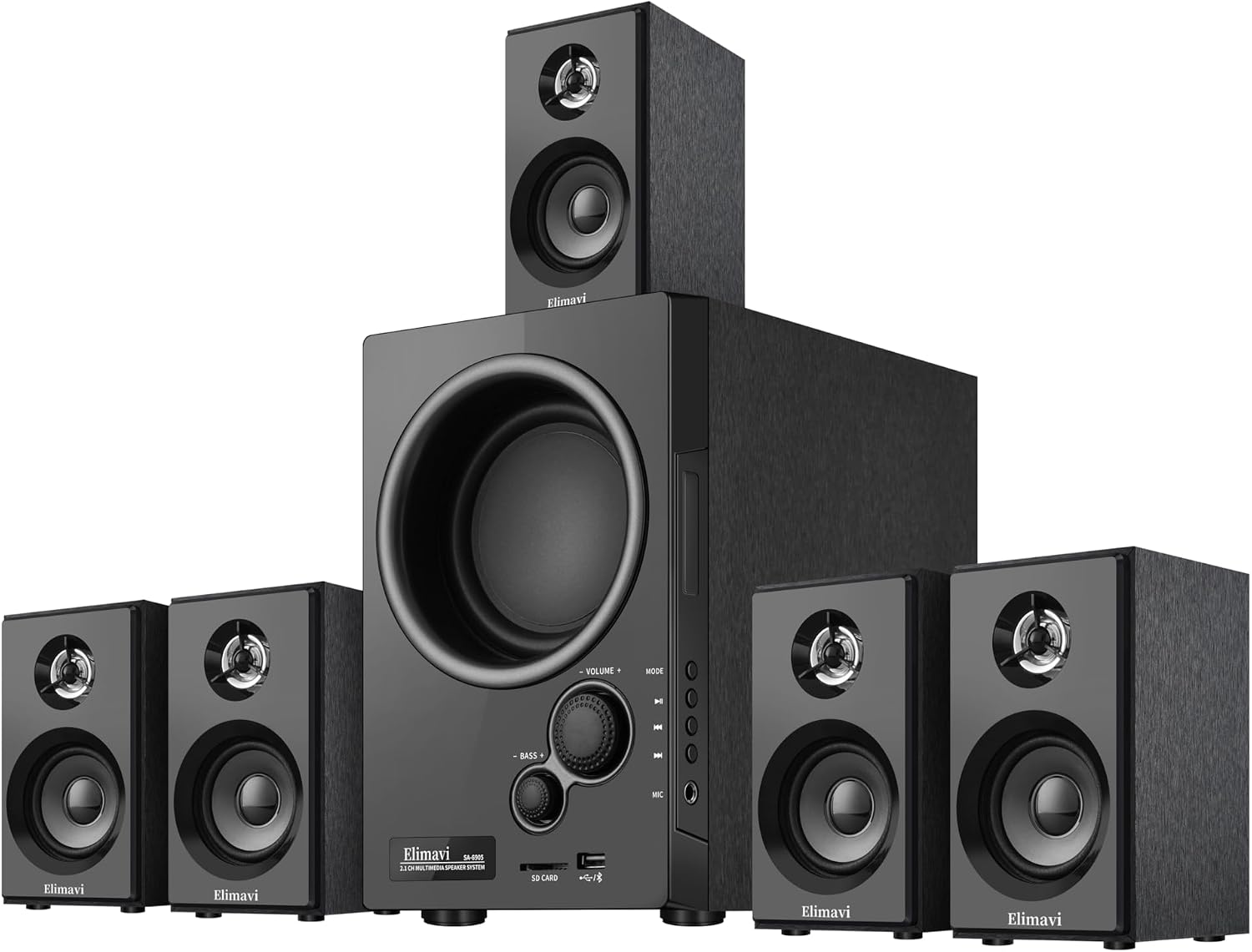 5.1 Surround Sound System with 5.5” Subwoofer Stereo System for Home with 2.5” Midrange Home Theater Speakers, Home Speaker System with 3.5-RCA/USB/Wireless/AUX Audio Inputs 5.1 Surround Sound System with 5.5” Subwoofer Stereo System for Home with 2.5” Midrange Home Theater Speakers, Home Speaker System with 3.5-RCA/USB/Wireless/AUX Audio Inputs