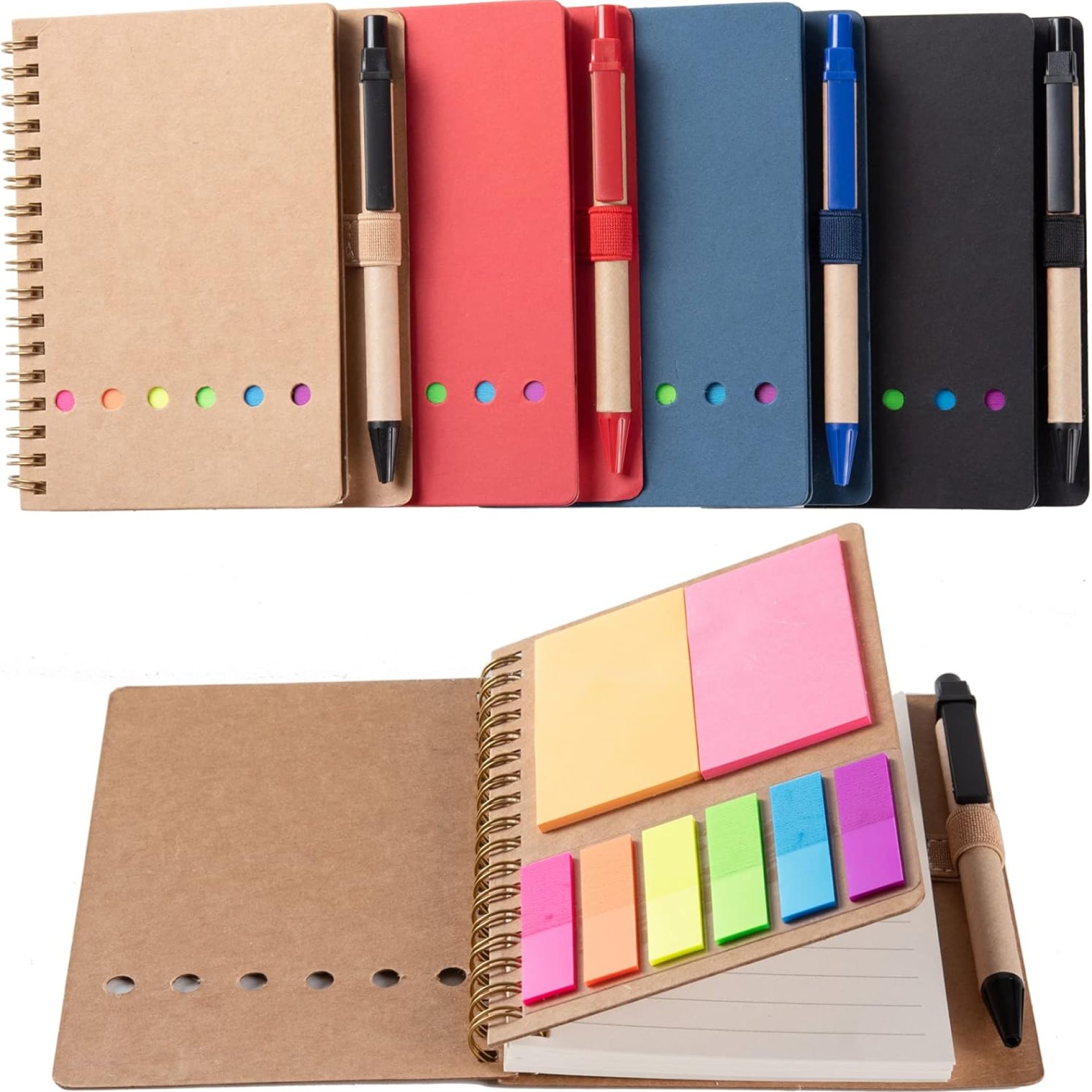 WILFANS 4 Packs Spiral Notebook Steno Pads Lined Notepad with Pen in Holder, Sticky Notes, Page Marker Colored Index Tabs Flags, 4.73″x5.9″ Kraft Paper Cover Small Pocket Notebooks WILFANS 4 Packs Spiral Notebook Steno Pads Lined Notepad with Pen in Holder, Sticky Notes, Page Marker Colored Index Tabs Flags, 4.73″x5.9″ Kraft Paper Cover Small Pocket Notebooks