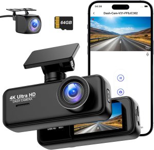 Dash Cam Front and Rear 4K+1080P, WiFi Dash Camera for Cars with App, 1.97 Inches Display Screen Dashcam for Cars Front and Rear, Car Camera with 24/7 Parking Mode, G-Sensor, Loop Recording