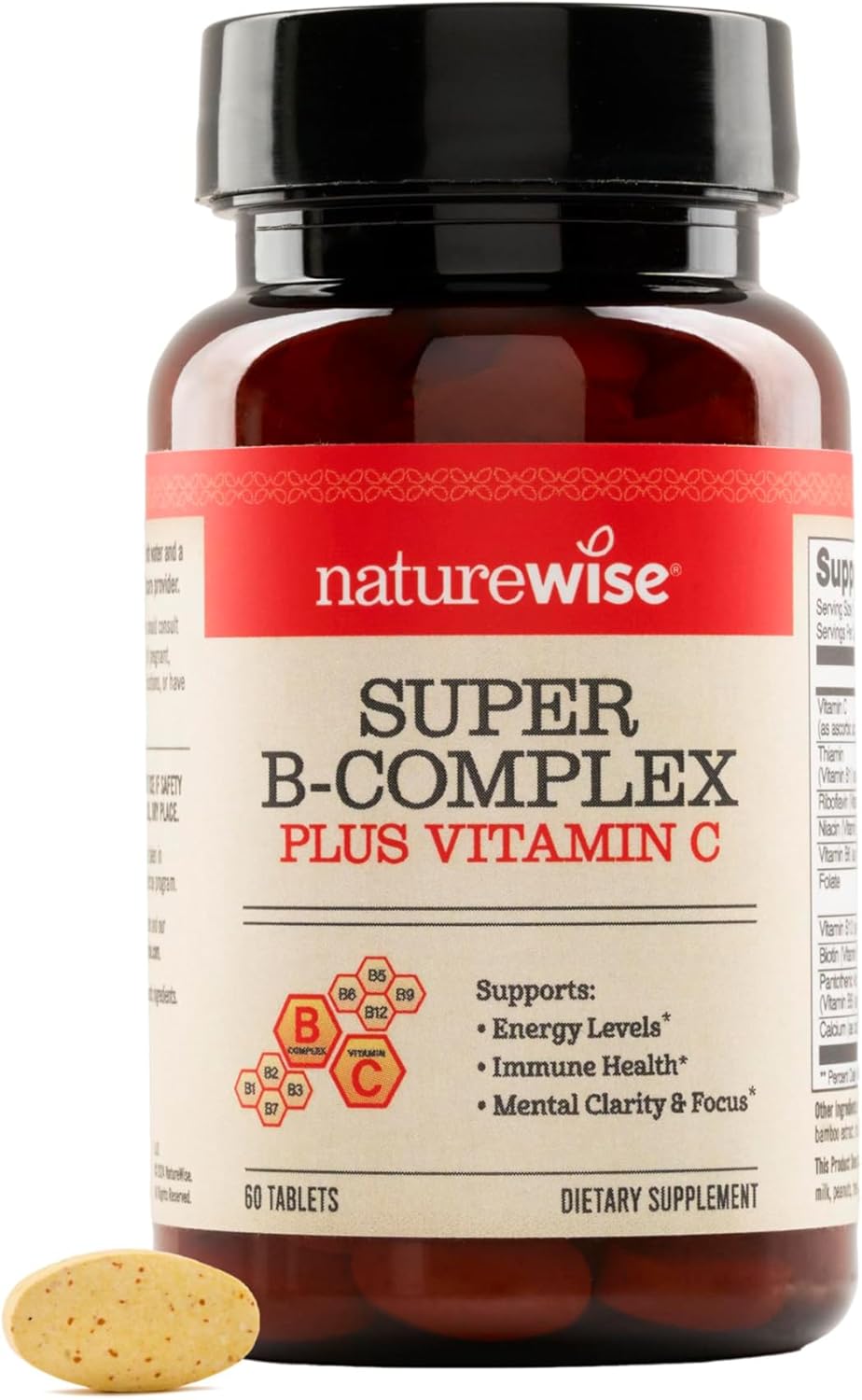 NatureWise Super Vitamin B Complex for Women and Men – with Vitamin C, Folic Acid Biotin B1 B2 B3 B6 B12 – Support Cellular Energy & Mental Clarity – Vegan, Gluten & Dairy Free, Non-GMO – 60 Tablets NatureWise Super Vitamin B Complex for Women and Men – with Vitamin C, Folic Acid Biotin B1 B2 B3 B6 B12 – Support Cellular Energy & Mental Clarity – Vegan, Gluten & Dairy Free, Non-GMO – 60 Tablets