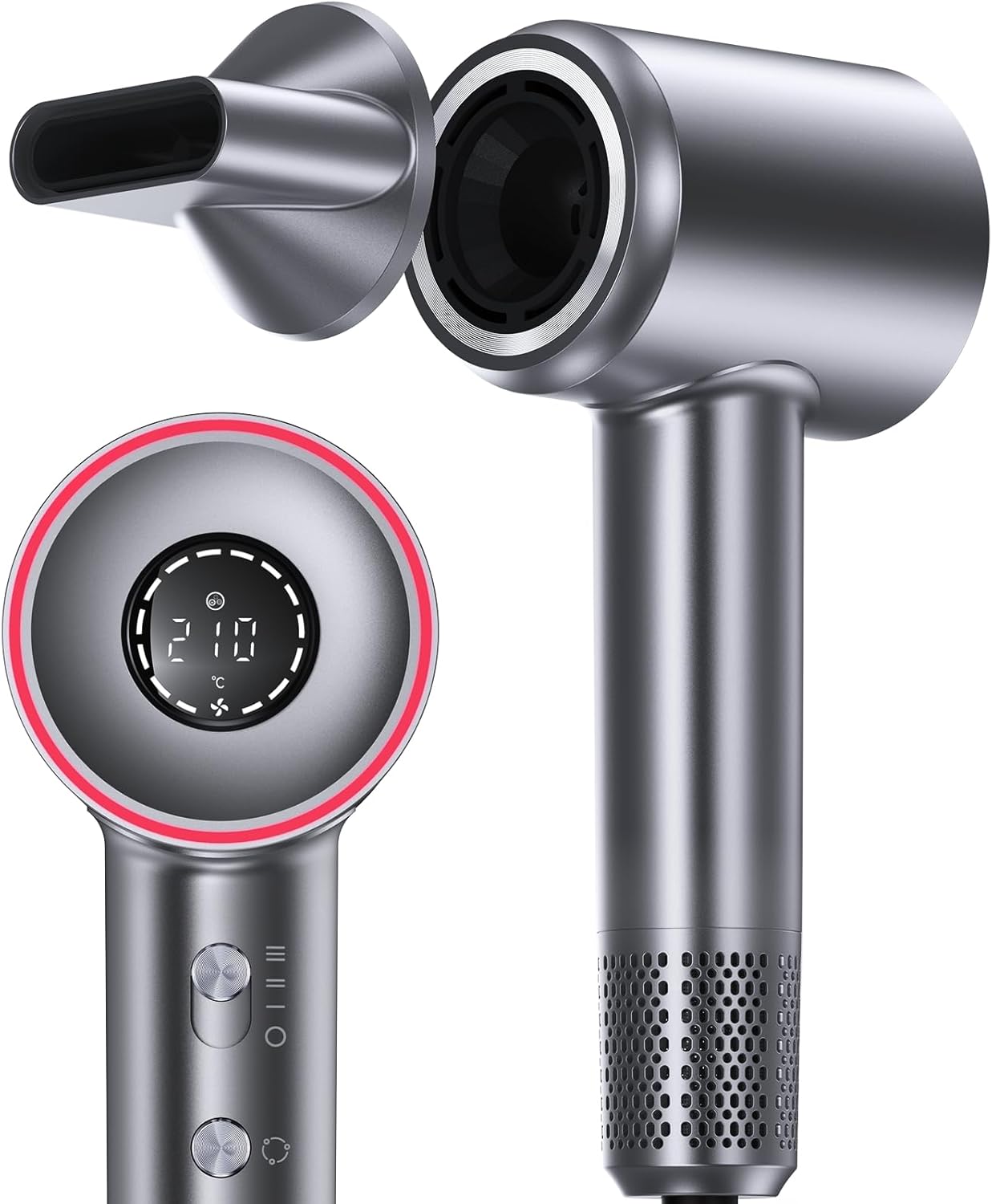 Hair Dryer, 1400W Negative Ionic Hair Dryer, Professional High Speed Hairdryer for Fast Drying, 3 Speeds and 5 Temps with HD Display, Low Noise Blow Dryer for Home Salon-Grey Hair Dryer, 1400W Negative Ionic Hair Dryer, Professional High Speed Hairdryer for Fast Drying, 3 Speeds and 5 Temps with HD Display, Low Noise Blow Dryer for Home Salon-Grey