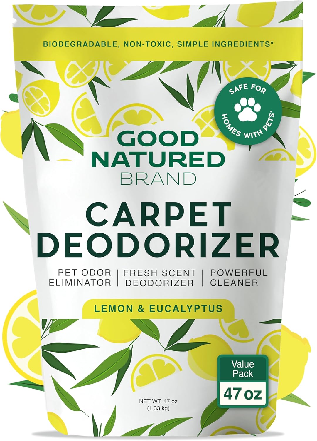 Good Natured Brand | Carpet Deodorizer & Freshener Powder | 47 oz Pet Odor Eliminator for Strong Odor & Pet Urine | Fresh Natural Lemon & Eucalyptus Scent | Safe for Homes with Pets Good Natured Brand | Carpet Deodorizer & Freshener Powder | 47 oz Pet Odor Eliminator for Strong Odor & Pet Urine | Fresh Natural Lemon & Eucalyptus Scent | Safe for Homes with Pets