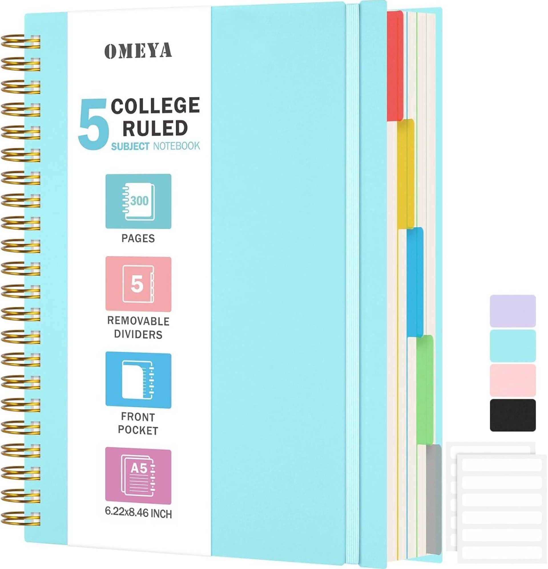 5 Subject Notebooks College Ruled, Spiral Lined Notebook with Removable Dividers, 300 Pages 100GSM Thick Spiral Writing Journal for Women & Men, Large A5 Notebooks for Work, School Supplies, 6″ x 8″ 5 Subject Notebooks College Ruled, Spiral Lined Notebook with Removable Dividers, 300 Pages 100GSM Thick Spiral Writing Journal for Women & Men, Large A5 Notebooks for Work, School Supplies, 6″ x 8″