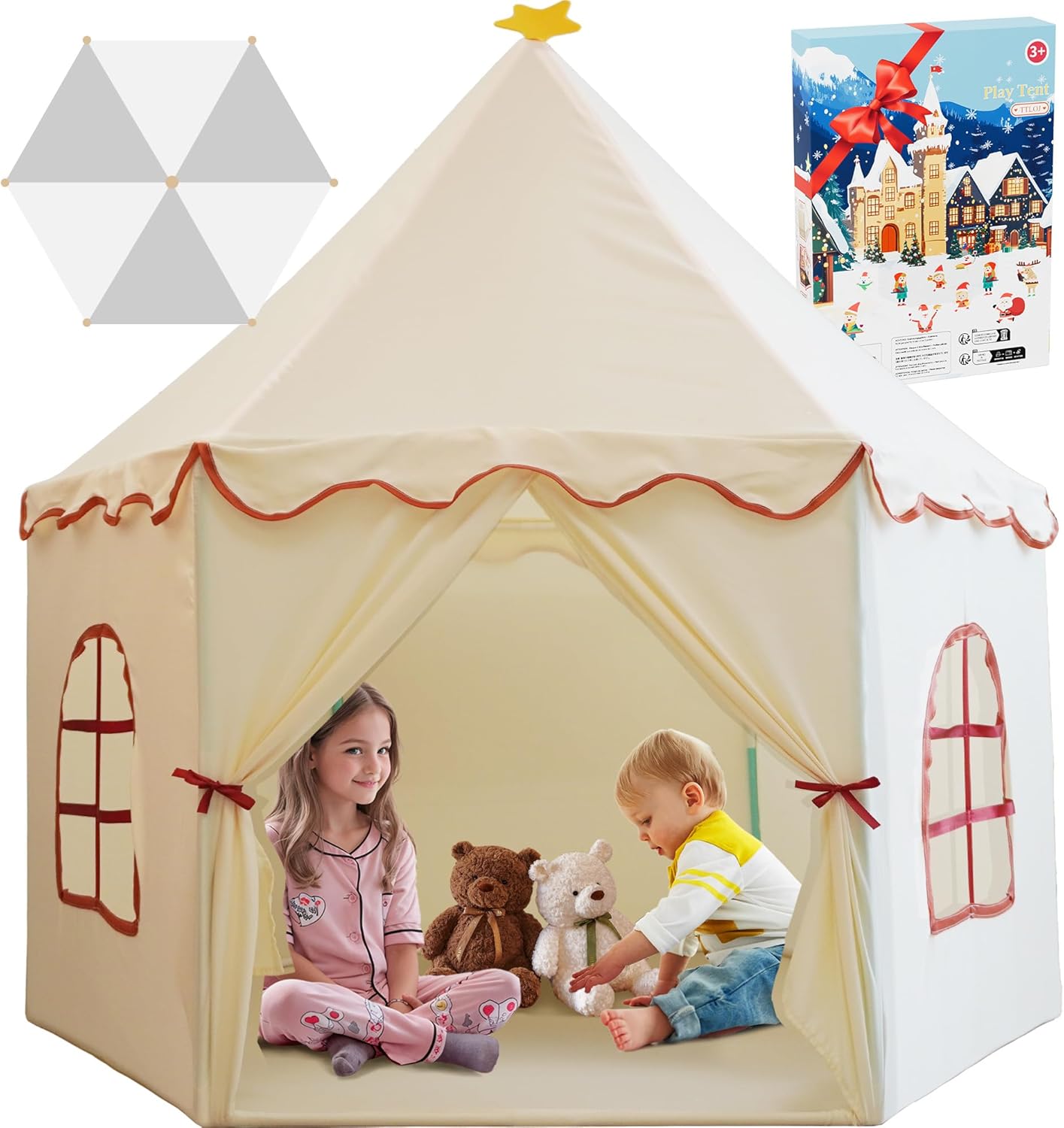 Large Girls Play Tent Princess, Boys Castle Kids Playhouse Indoor Outdoor Toddler Teepee | American Style Design, Age 3-8| Detailed Instructions| Colorful Package| Christmas Birthday Gift Beige Large Girls Play Tent Princess, Boys Castle Kids Playhouse Indoor Outdoor Toddler Teepee | American Style Design, Age 3-8| Detailed Instructions| Colorful Package| Christmas Birthday Gift Beige