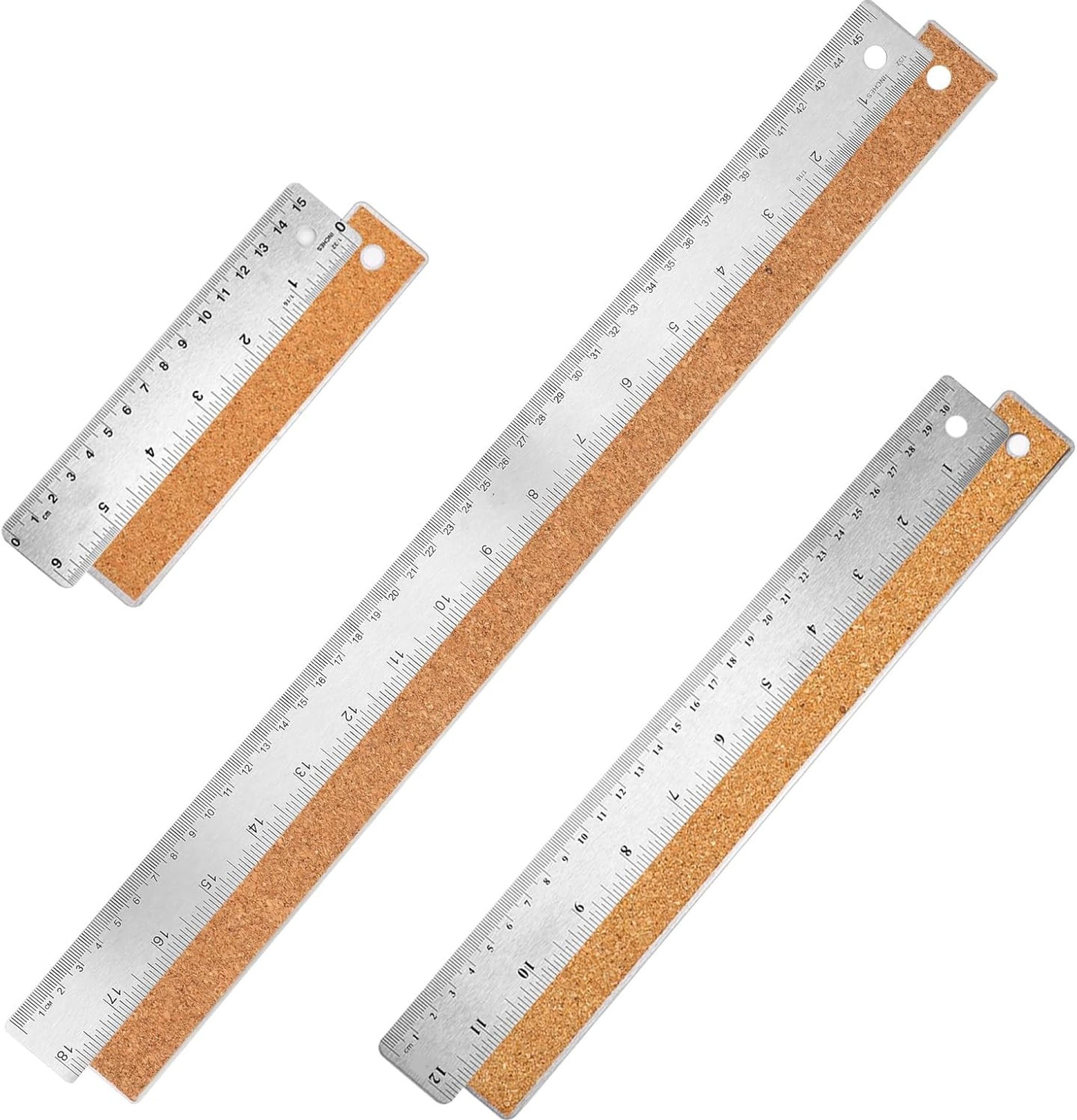 Metal Ruler with Cork Backing 6+12+18 Inch Stainless Steel Metal Ruler Non-Slip Rulers with Inch and Centimeters Straight Edge Cork Base Rulers for Drafting Office Tools, Prevent Ink Leakage Metal Ruler with Cork Backing 6+12+18 Inch Stainless Steel Metal Ruler Non-Slip Rulers with Inch and Centimeters Straight Edge Cork Base Rulers for Drafting Office Tools, Prevent Ink Leakage