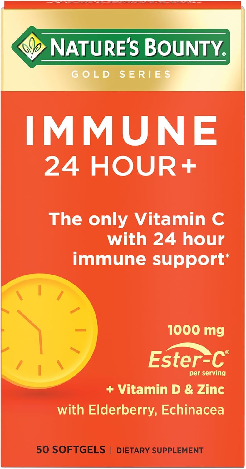 Nature’s Bounty Immune 24 Hour +, The only Vitamin C with 24 Hour Immune Support from Ester C, Rapid Release Softgels, 50 Count Nature’s Bounty Immune 24 Hour +, The only Vitamin C with 24 Hour Immune Support from Ester C, Rapid Release Softgels, 50 Count