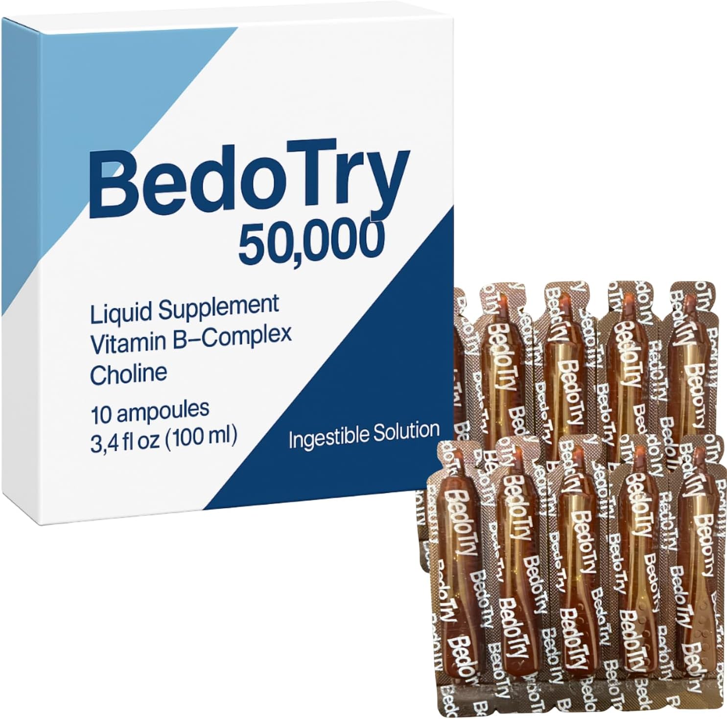 BedoTry 50,000 Liquid Vitamin B-Complex Supplement Bedotry Vitaminas Complejo B Ampolletas – 10 Ampoules (3.4 fl oz) – with Choline – Supports Energy, Metabolism & Nerve Health BedoTry 50,000 Liquid Vitamin B-Complex Supplement Bedotry Vitaminas Complejo B Ampolletas – 10 Ampoules (3.4 fl oz) – with Choline – Supports Energy, Metabolism & Nerve Health