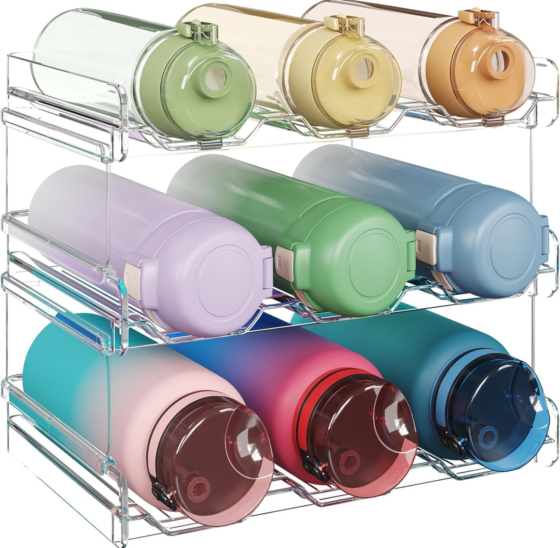 Lifewit Stackable Water Bottle Organizer for Cabinet, Water Bottle Holder, Kitchen Pantry Organization and Storage, Plastic Fridge Wine Racks, Tumbler Travel Mug Cup Holder, 3Pack, Hold 9 Bottles Lifewit Stackable Water Bottle Organizer for Cabinet, Water Bottle Holder, Kitchen Pantry Organization and Storage, Plastic Fridge Wine Racks, Tumbler Travel Mug Cup Holder, 3Pack, Hold 9 Bottles