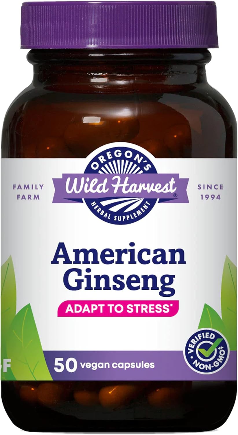 Oregon’s Wild Harvest Non-GMO American Ginseng Capsules, 50 Count Oregon’s Wild Harvest Non-GMO American Ginseng Capsules, 50 Count