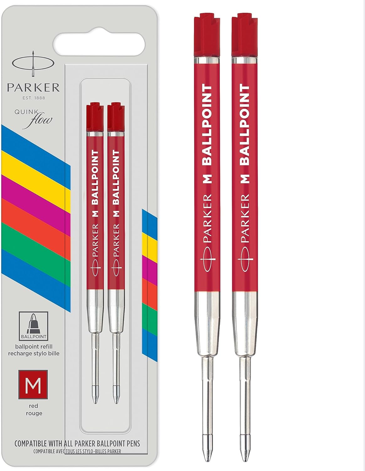 Parker Ballpoint Pen Refill | Medium Tip | Red QUINKflow Ink | 2 Count Parker Ballpoint Pen Refill | Medium Tip | Red QUINKflow Ink | 2 Count